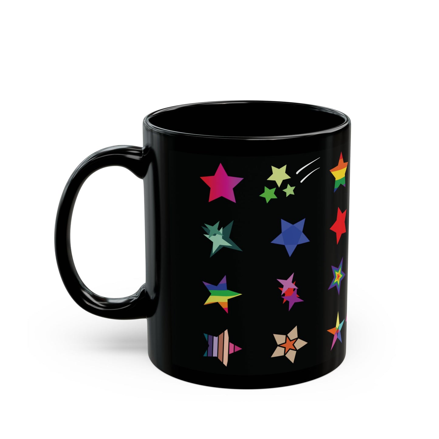 Christmas Coffee Cup with Colorful Stars, Rainbow Festive Mug, Holiday Gift Idea, Xmas Kitchen Decor, Hot Cocoa Mug, Winter Season Tea Cup