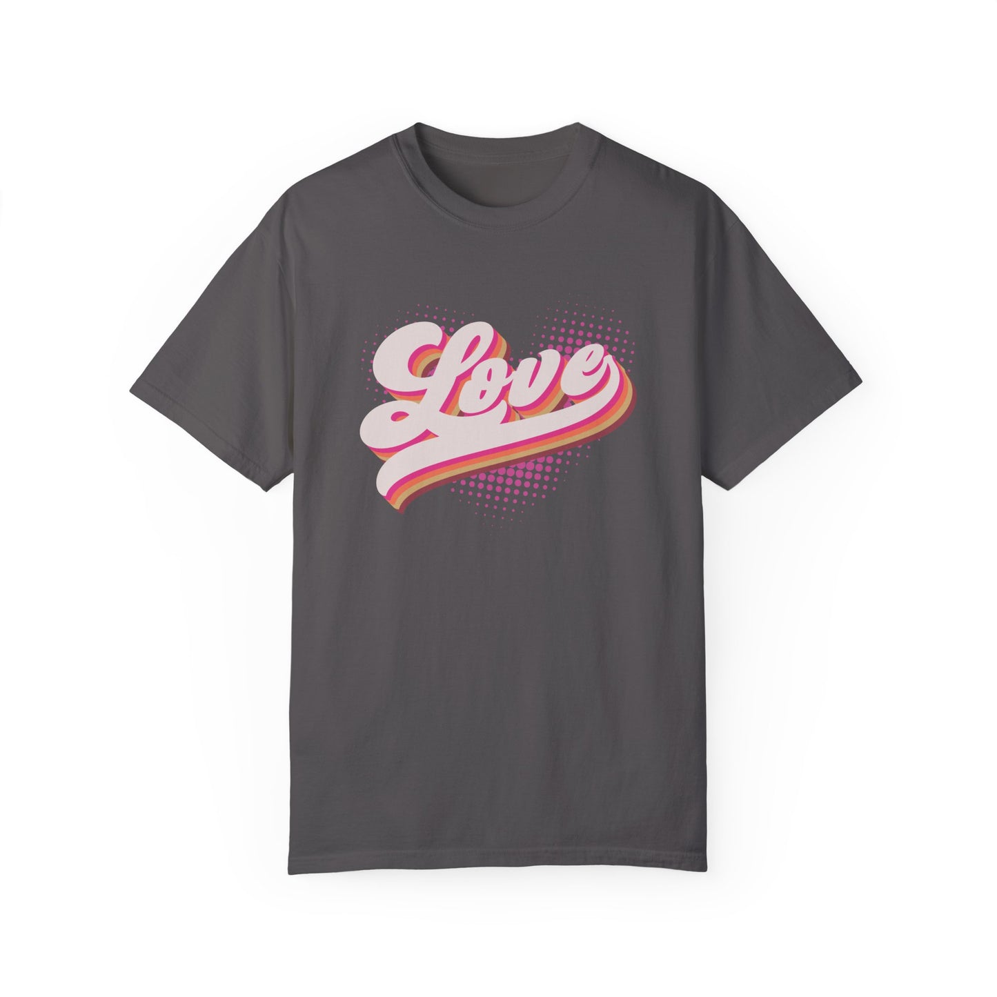 Comfort Colors Retro Love Valentine's Day Shirt, Bold Stylish 3D Cursive Design, Pink Cream Brown Vintage Style Pop-Art Shirt, Gift for Her
