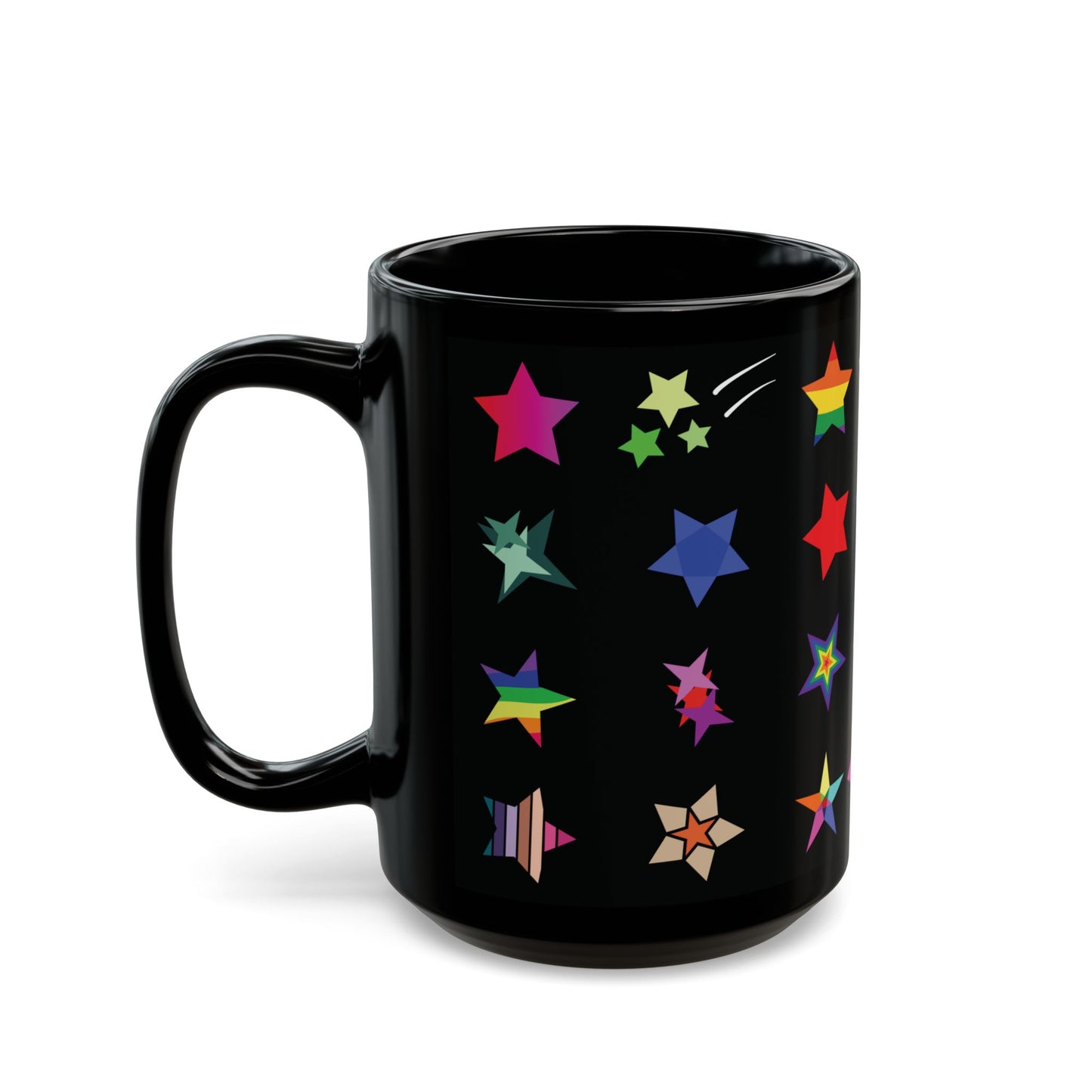 Christmas Coffee Cup with Colorful Stars, Rainbow Festive Mug, Holiday Gift Idea, Xmas Kitchen Decor, Hot Cocoa Mug, Winter Season Tea Cup