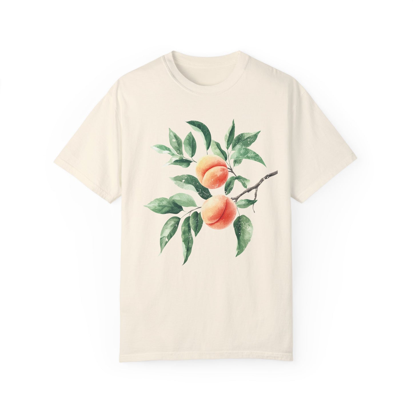Comfort Colors Peach Branch Watercolor Style Garment-Dyed T-shirt, Botanical Boho Summer Tee, Worn-in Distressed Art Shirt, Fruit Lover