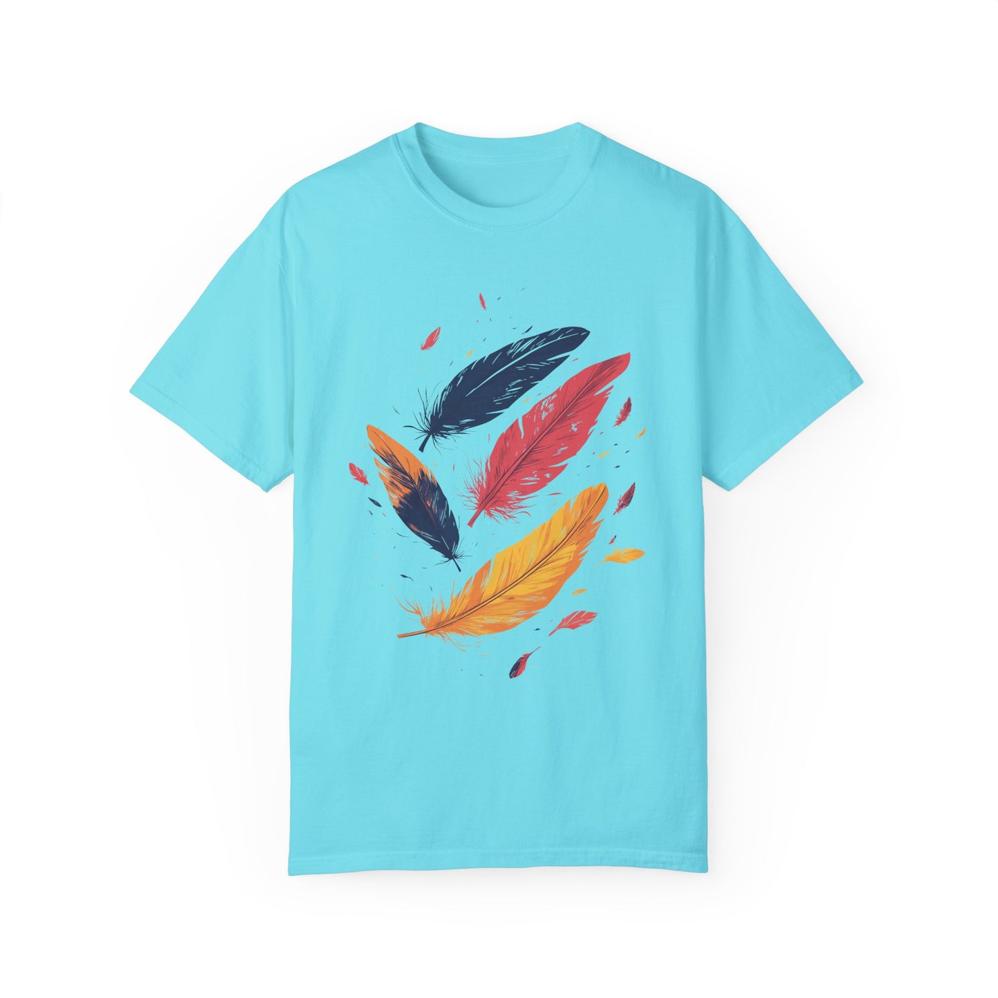 Comfort Colors Colorful Feathers Unisex Garment-Dyed T-shirt, Vibrant Feather Shirt, Nature-Inspired Top, Creative Artistic Shirt