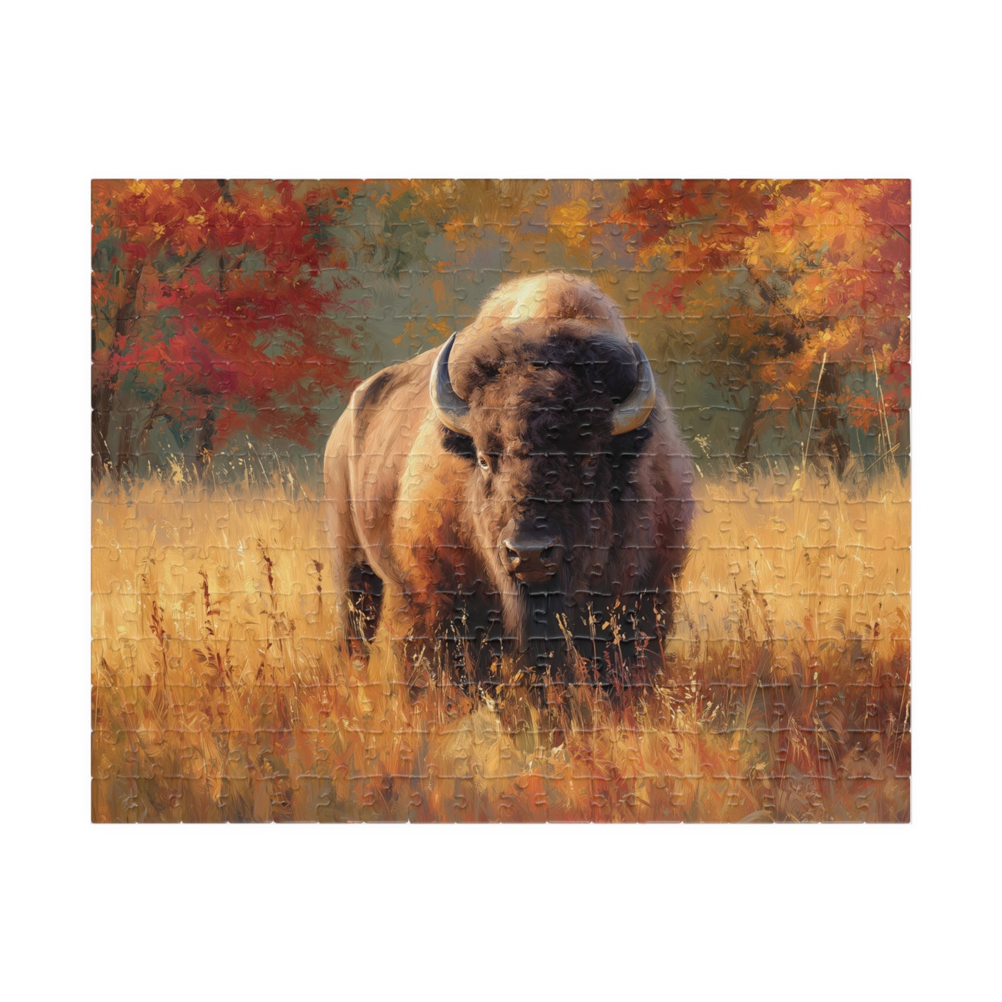 Autumn Bison Puzzle, Buffalo Jigsaw, Wildlife Enthusiast Gift, Nature Scene Puzzle, Fall Foliage Home Decor, 110, 252, 520, 1014-piece
