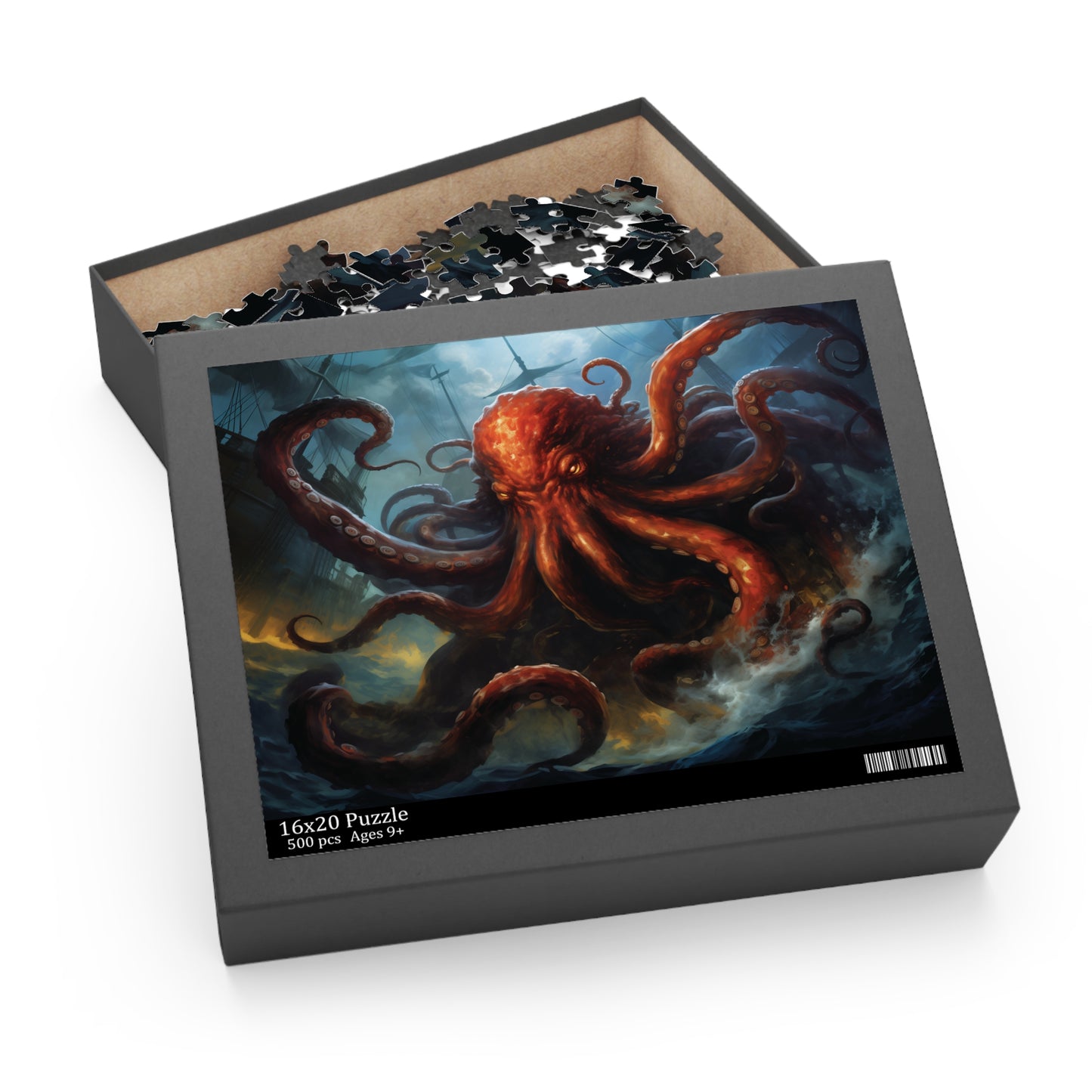 Kraken Attack Puzzle, Giant Octopus Jigsaw Puzzles, 120 pieces, 252 pieces, 500 pieces, Family Game Puzzle, Fantasy Creature Lover Gift