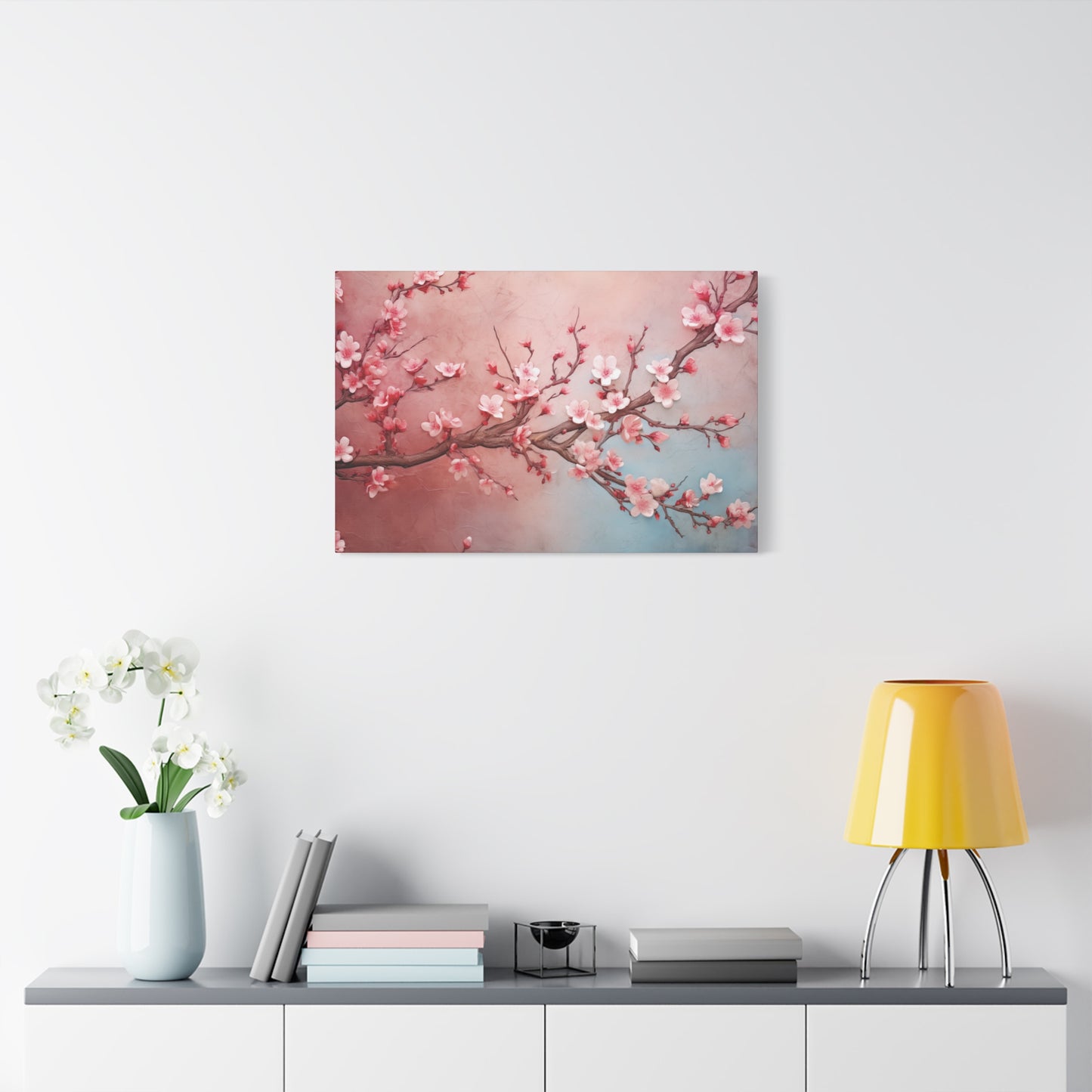 Cherry Blossom Wall Art Canvas Print, Asian Inspired Floral Decor, Pink Sakura Flowers, Home Office Decoration, Nature Artwork Gift
