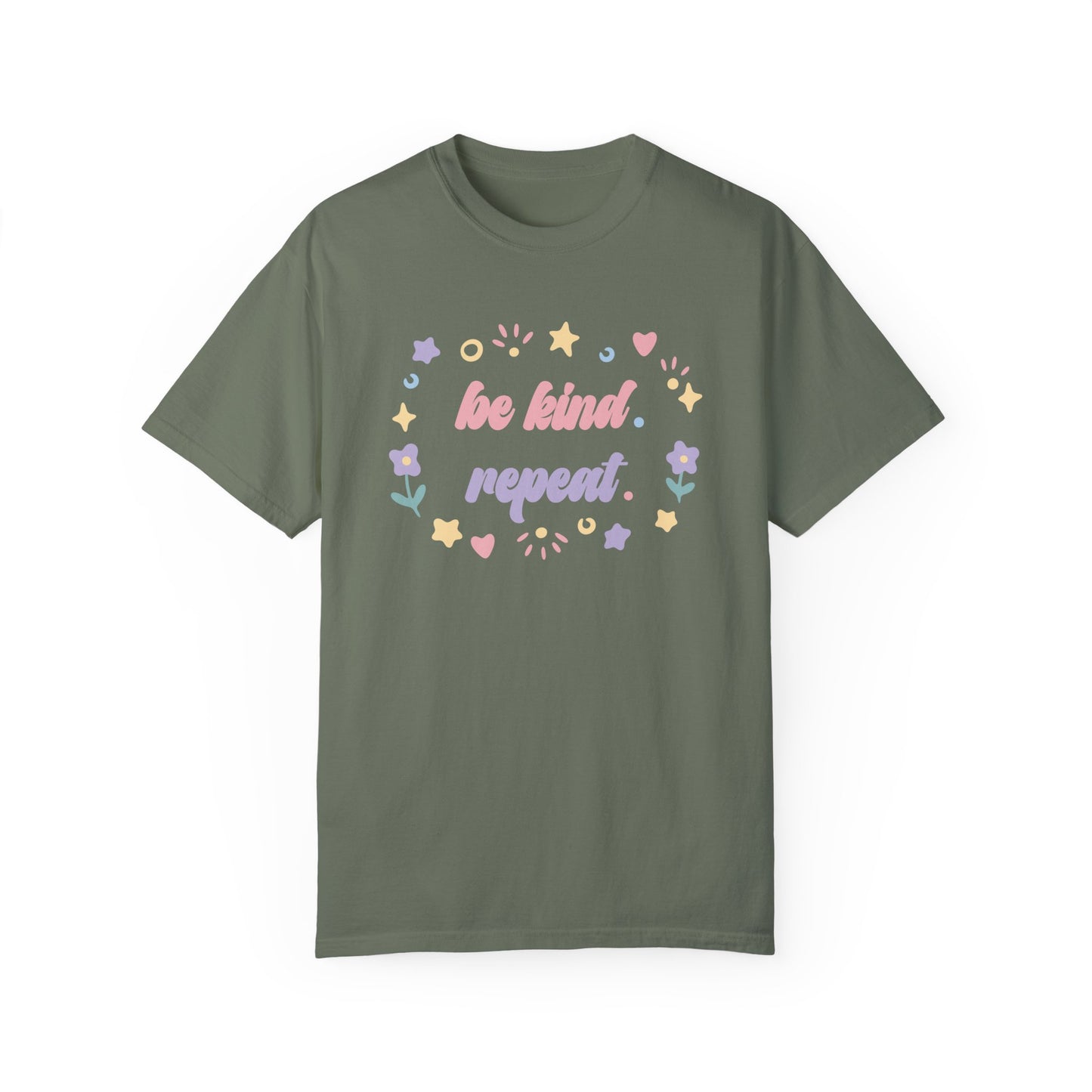Comfort Colors Playful Phrase Be Kind Repeat T-Shirt, Positive Vibes Tee, Soft Pastel Shirt, Cheerful Graphic Top, Trendy Shirt