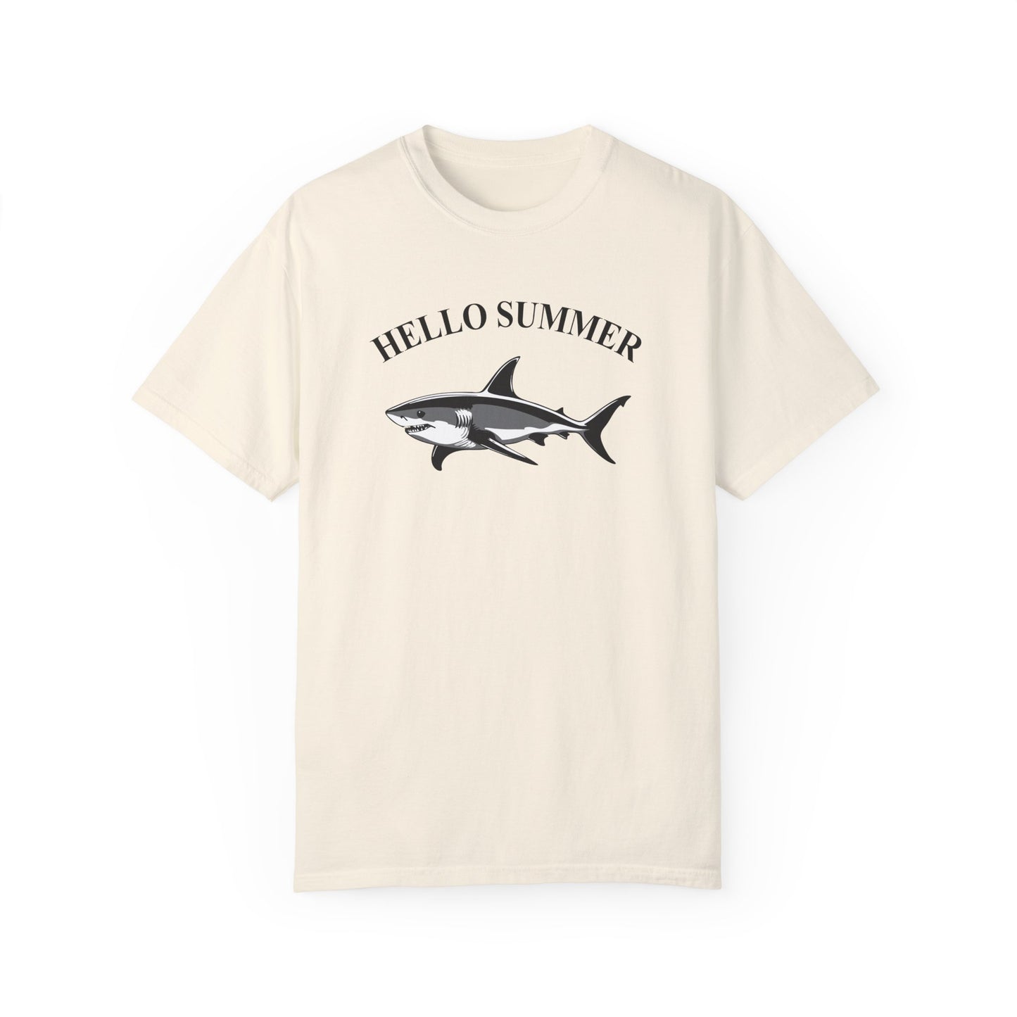 Hello Summer Shark Graphic T-shirt, Cool Beach Vibe Shirt, Ocean Adventure Tee, Summer Casual Wear, Simple Summer Graphic Tee