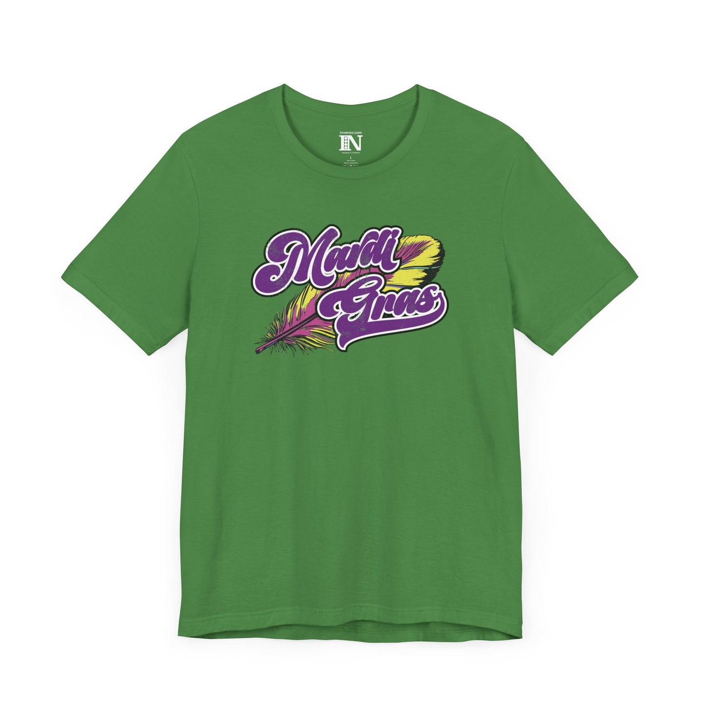 Mardi Gras Jersey Tee, Festival Distressed Shirt, Unisex Party Top, Purple Gold Feathers, Vintage Style Celebration Tshirt, Fun Casual Vibes