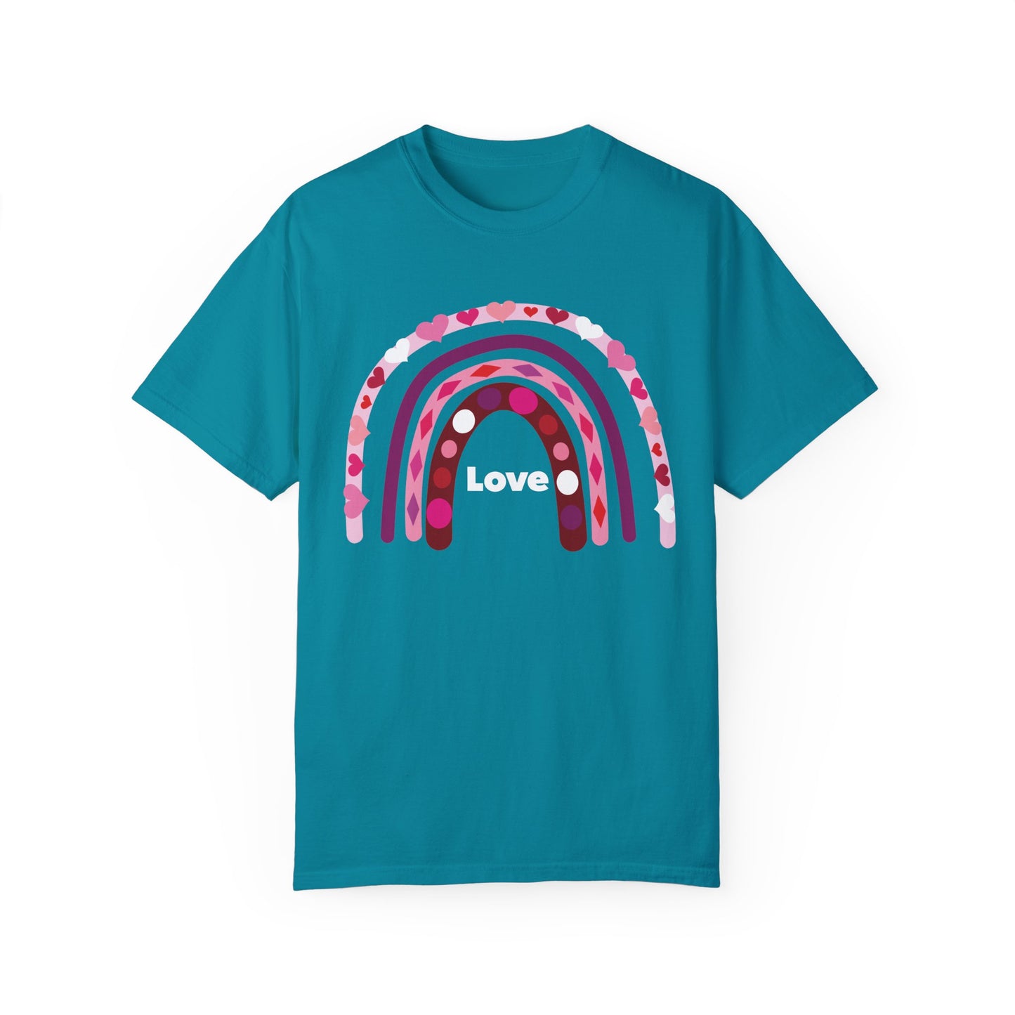 Comfort Colors Valentine's Day Rainbow Love T-shirt, Heart Pattern Tee, Romantic Gift Shirt, Love Graphic Top, Heartfelt Valentine Tee