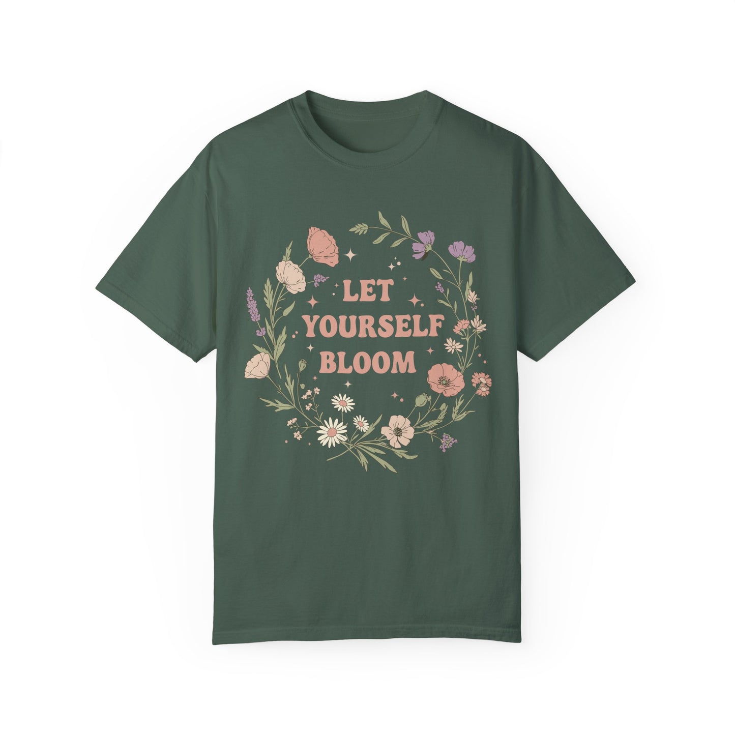 Comfort Colors Let Yourself Bloom Floral T-Shirt, Boho Flower Shirt, Positive Message Tee, Inspiration Quote Shirt, Plants Lover Gift