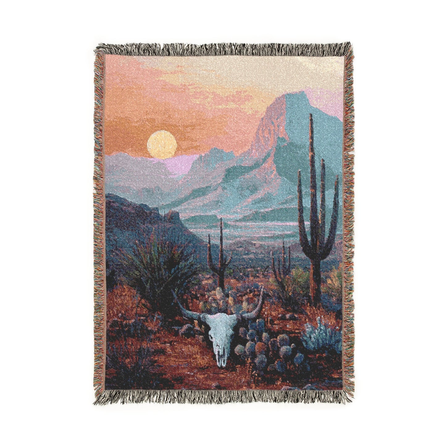 Southwestern Sunset Woven Blanket, Desert Landscape Throw, Southwest Decor, Wall Tapestry, Cozy Couch Bed Blanket, Rustic Home Accent