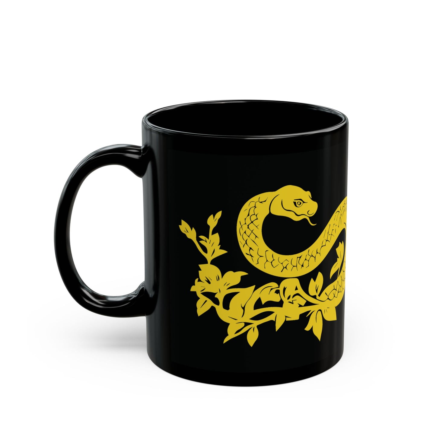 Snake Floral Mug, Chinese Papercut Artwork, Black Coffee Cup, Serpent Blossoms Tea Mug, Nature Harmony Gift, Minimalist Graphic Design