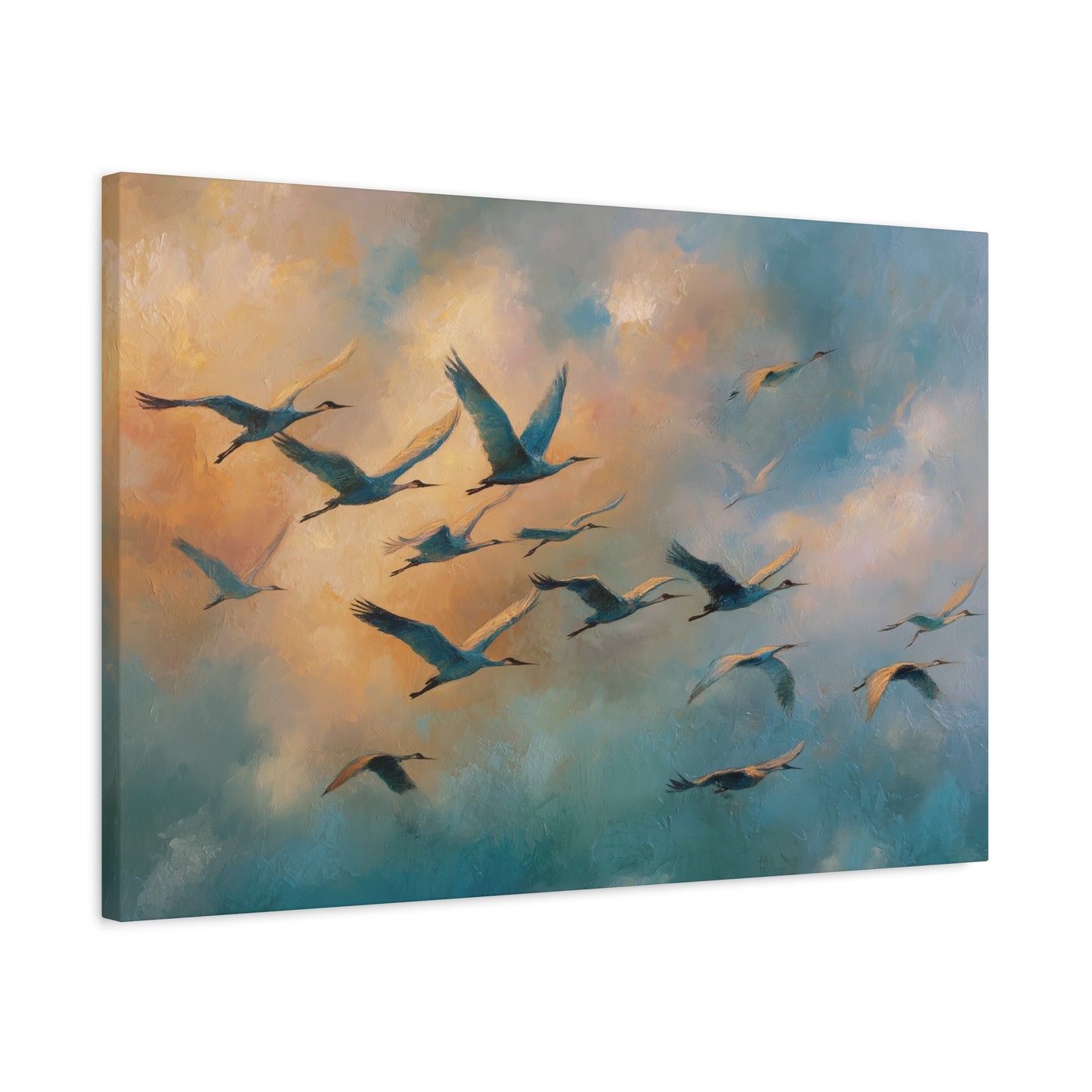 Birds in Flight Canvas Print Wall Art, Oil Painting Style, Sunrise Sunset and Birds Wall Art, Wall Art Decor, Living Room Decoration