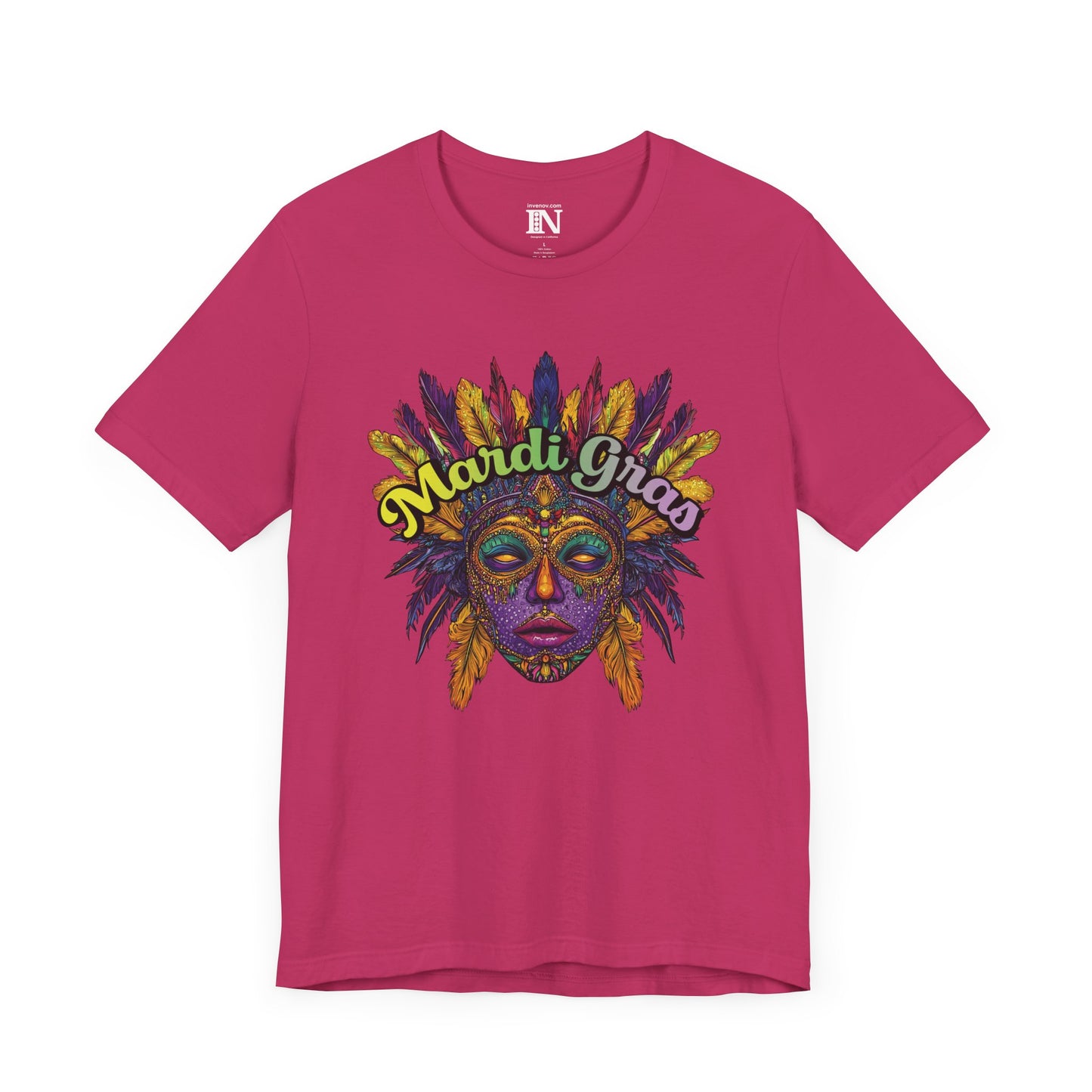 Mardi Gras Jersey Tee, Festive Masquerade Mask Shirt, Mardi Gras Celebration T-Shirt, Colorful Party Top, Mardi Gras Festival Shirt