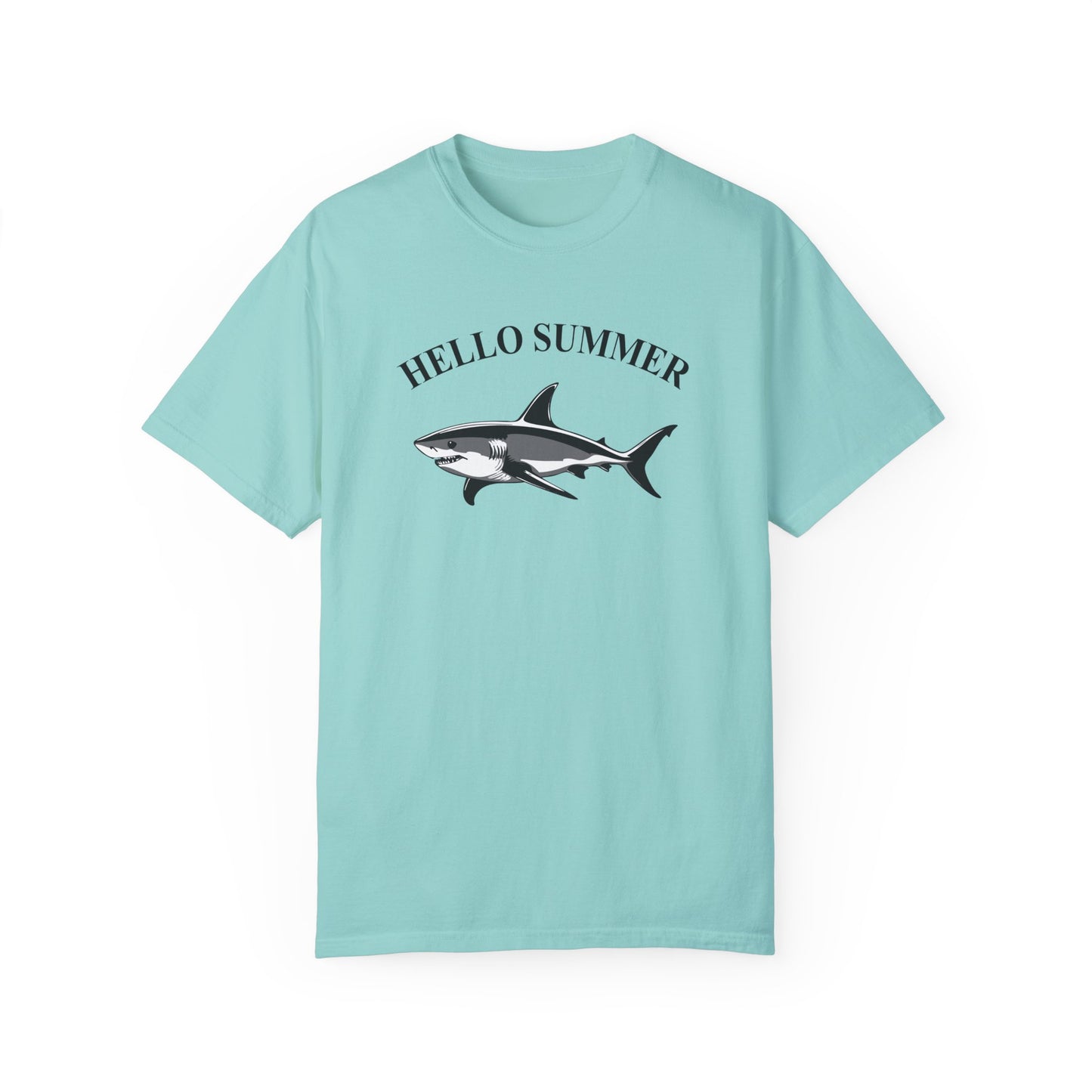 Hello Summer Shark Graphic T-shirt, Cool Beach Vibe Shirt, Ocean Adventure Tee, Summer Casual Wear, Simple Summer Graphic Tee