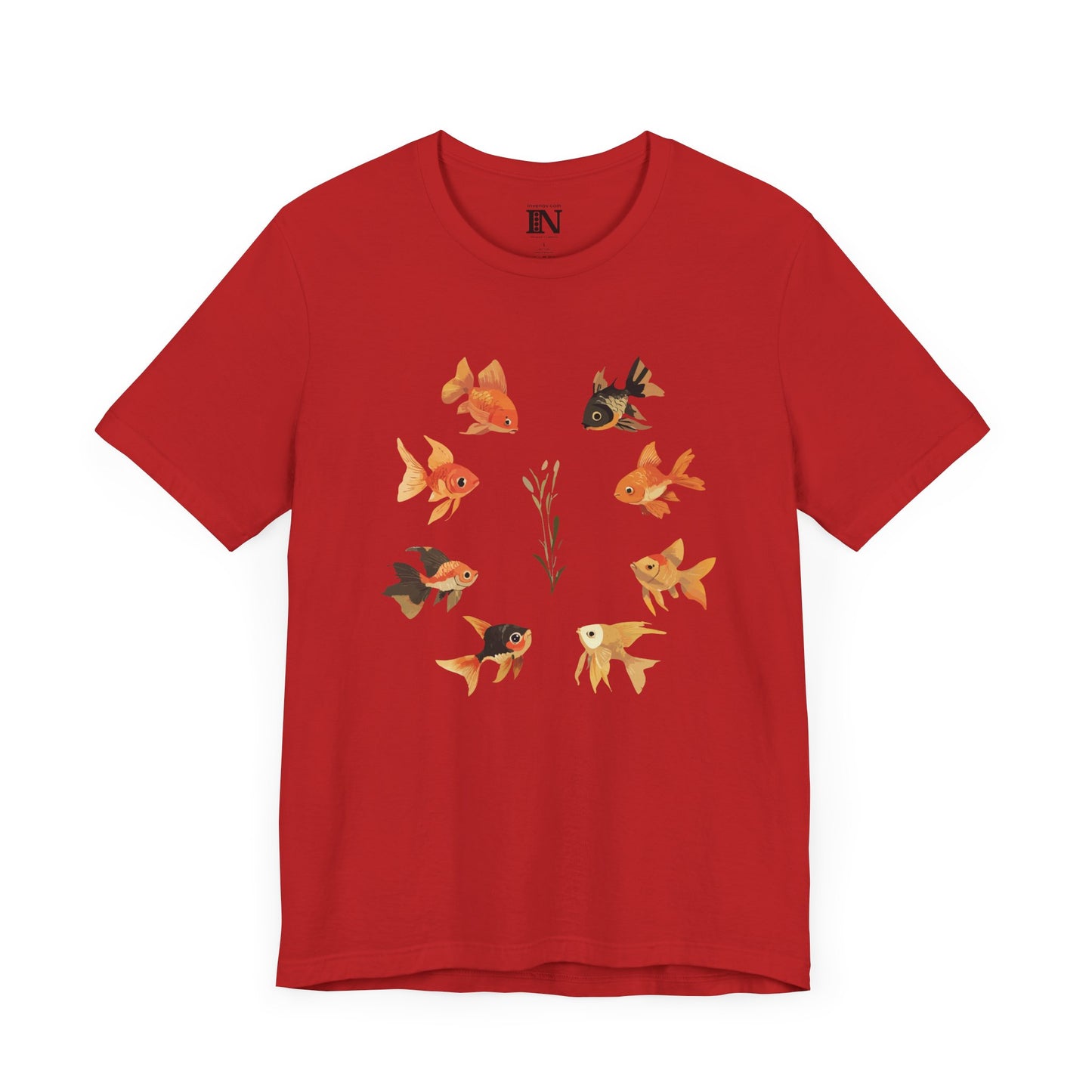 Goldfish Circle Shirt, Watercolor Style Fish Lover Tshirt, Aquatic Plant Nature Shirt, Minimalist Artistic Cotton Top, Summer Outfit Gift