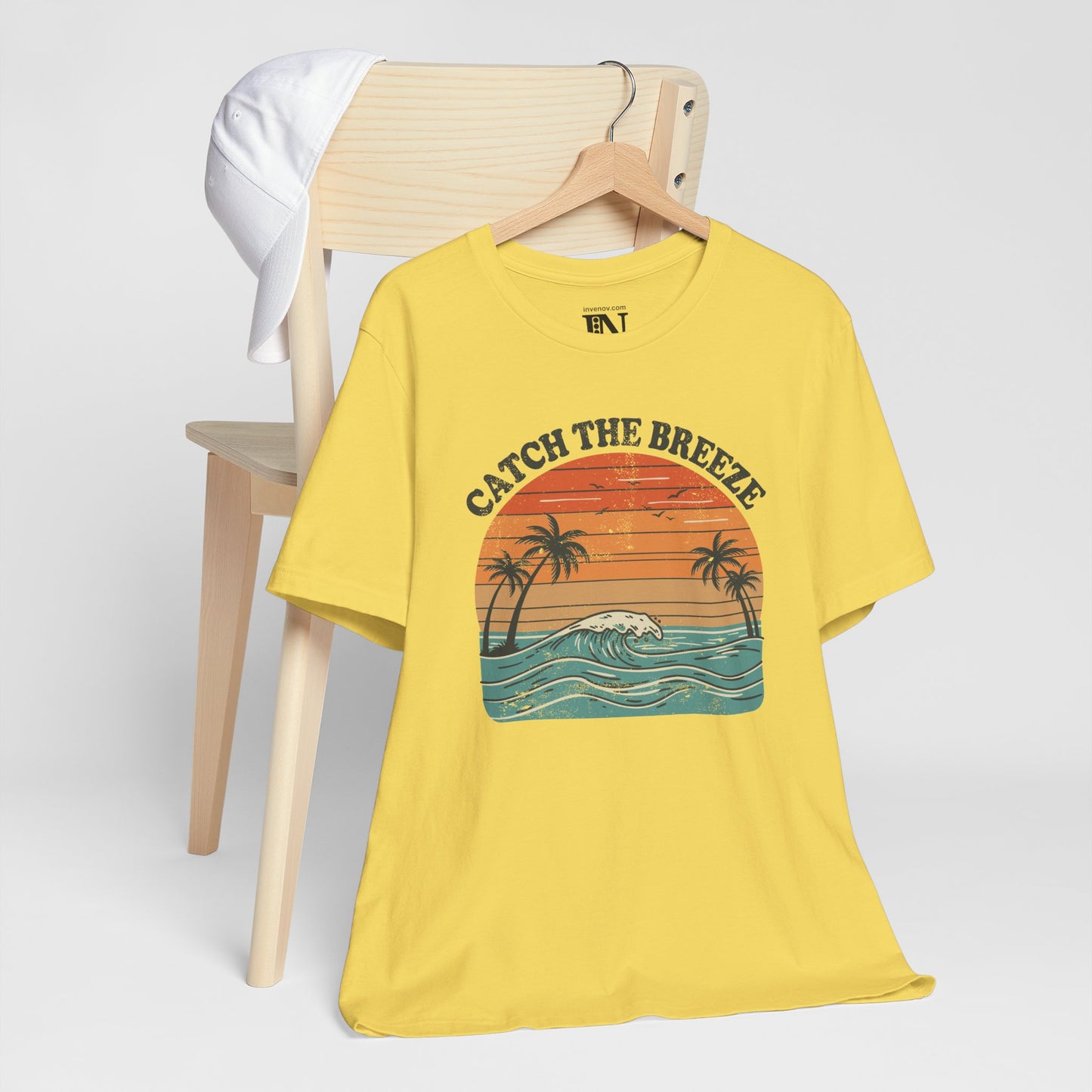 Vintage Style Catch the Breeze Sunset T-Shirt, Ocean Waves Palm Trees Tee, Retro Coastal Summer Shirt, Surfing Beach Lover, Boho Nostalgic