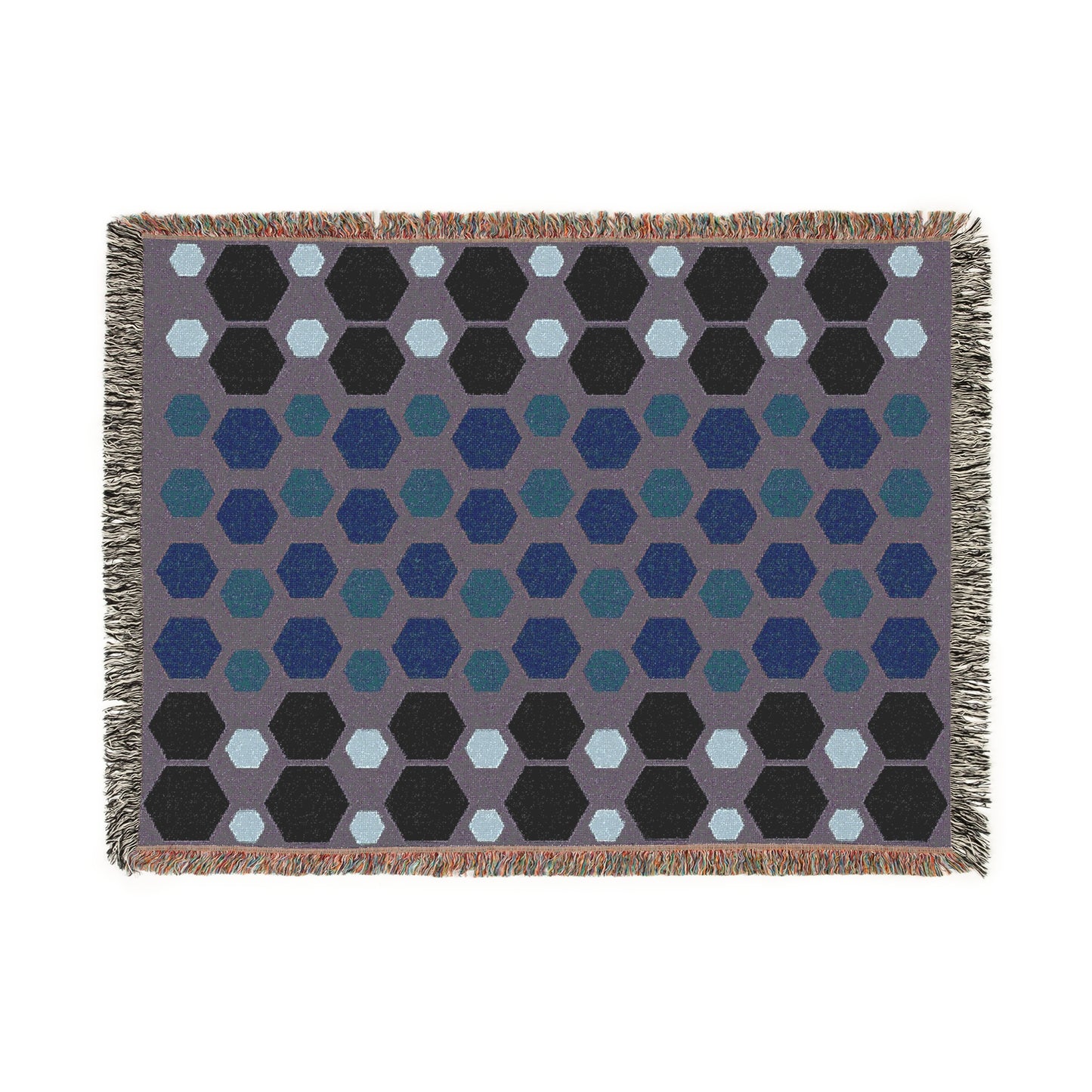 Geometric Hexagon Woven Blanket, Modern Minimalist Home Decor, Contemporary Pattern Throw Blanket, Sofa or Bed Cover, Cozy Fringe Tapestry