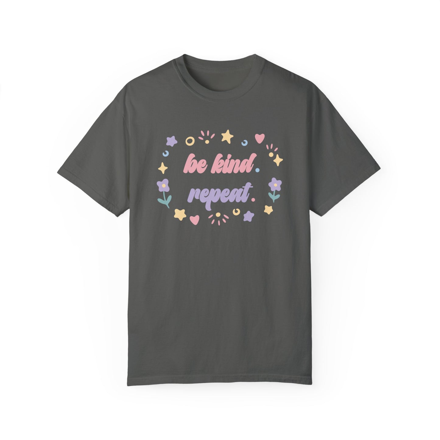 Comfort Colors Playful Phrase Be Kind Repeat T-Shirt, Positive Vibes Tee, Soft Pastel Shirt, Cheerful Graphic Top, Trendy Shirt