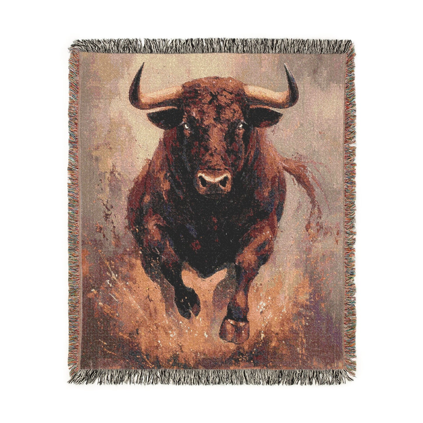 Bull Woven Blanket, Southwest Tapestry Throw, Charging Bull Sofa Bed Decor, Rustic Home Decor Gift, Western Wall Art, Wildlife Blanket