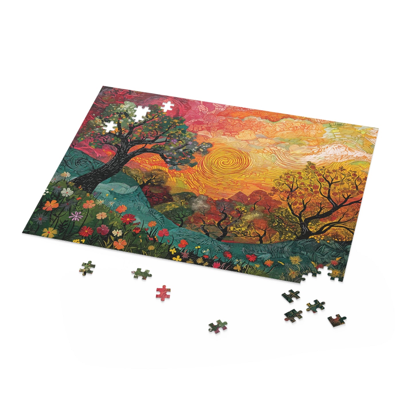 Nature Painting Puzzle, Colorful Tree Flower Puzzle, Family Game, Artistic Jigsaw Puzzle, Home Decor, Wall Art, 120 252 500 pieces