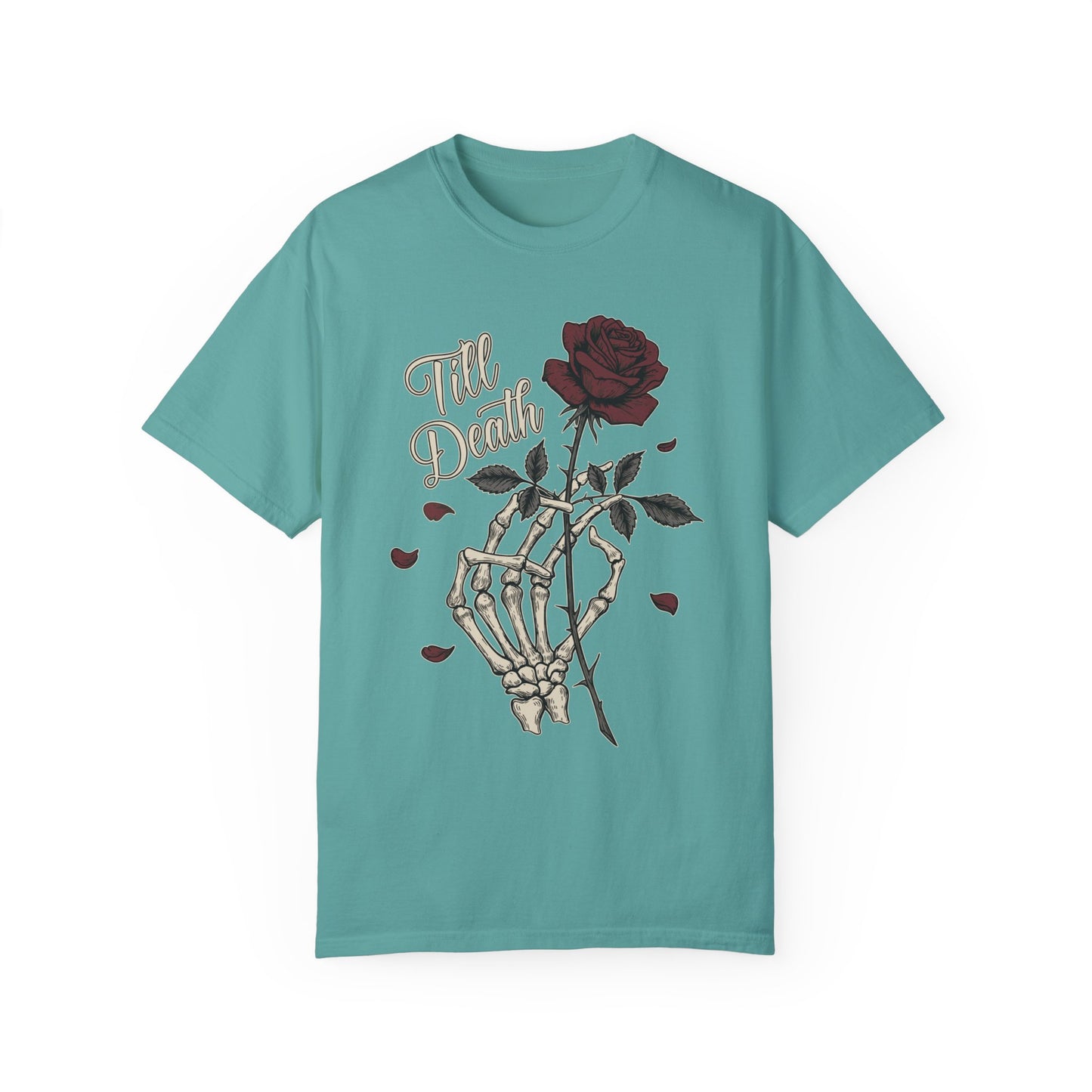 Comfort Colors Skeleton Hand & Rose Gothic T-Shirt, Till Death Scripted Tee, Dark Funny Romantic Tee, Edgy Style Goth Fashion