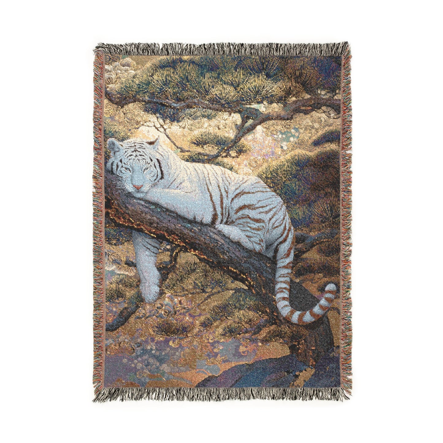 Majestic White Tiger Tapestry Home Decor Woven Blanket Throw, Oriental Asian Style Art Blanket, Tiger Lover Gift, Serene Wildlife Decor