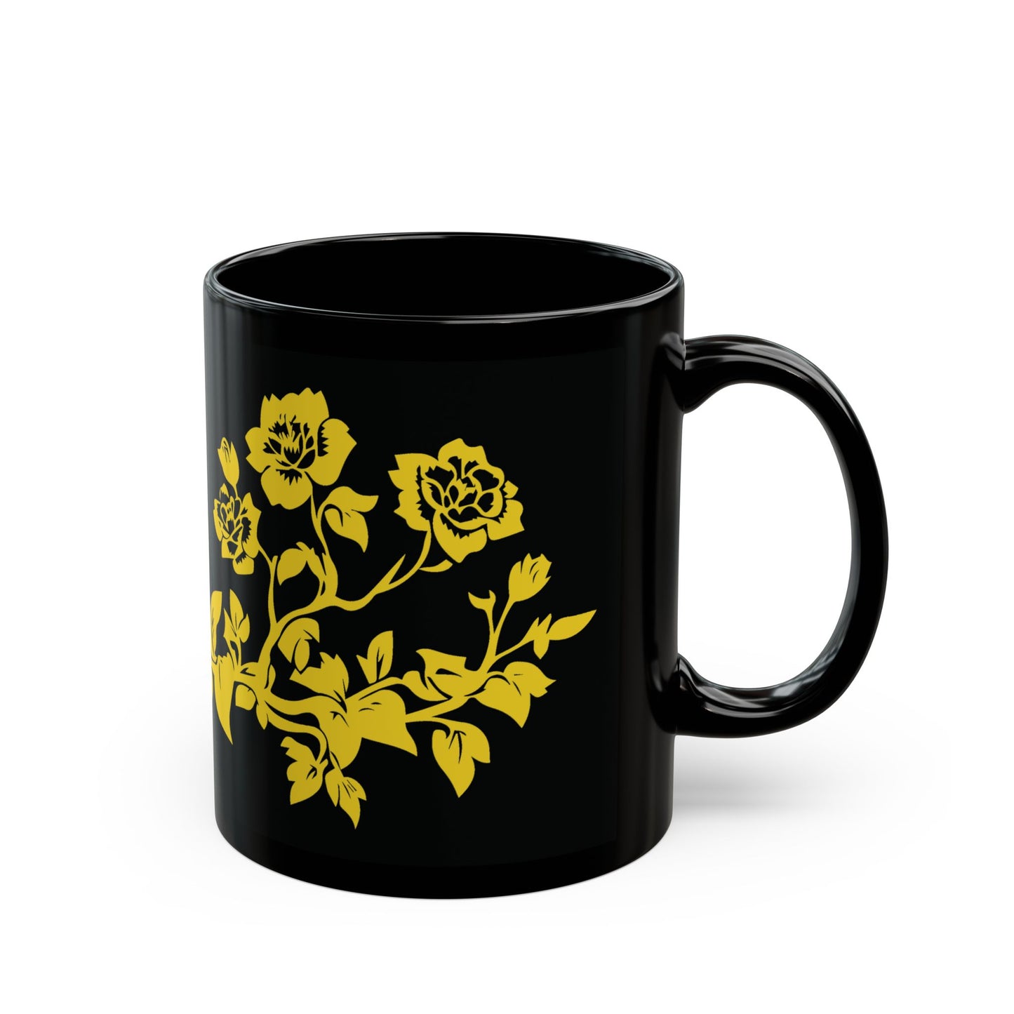 Snake Floral Mug, Chinese Papercut Artwork, Black Coffee Cup, Serpent Blossoms Tea Mug, Nature Harmony Gift, Minimalist Graphic Design