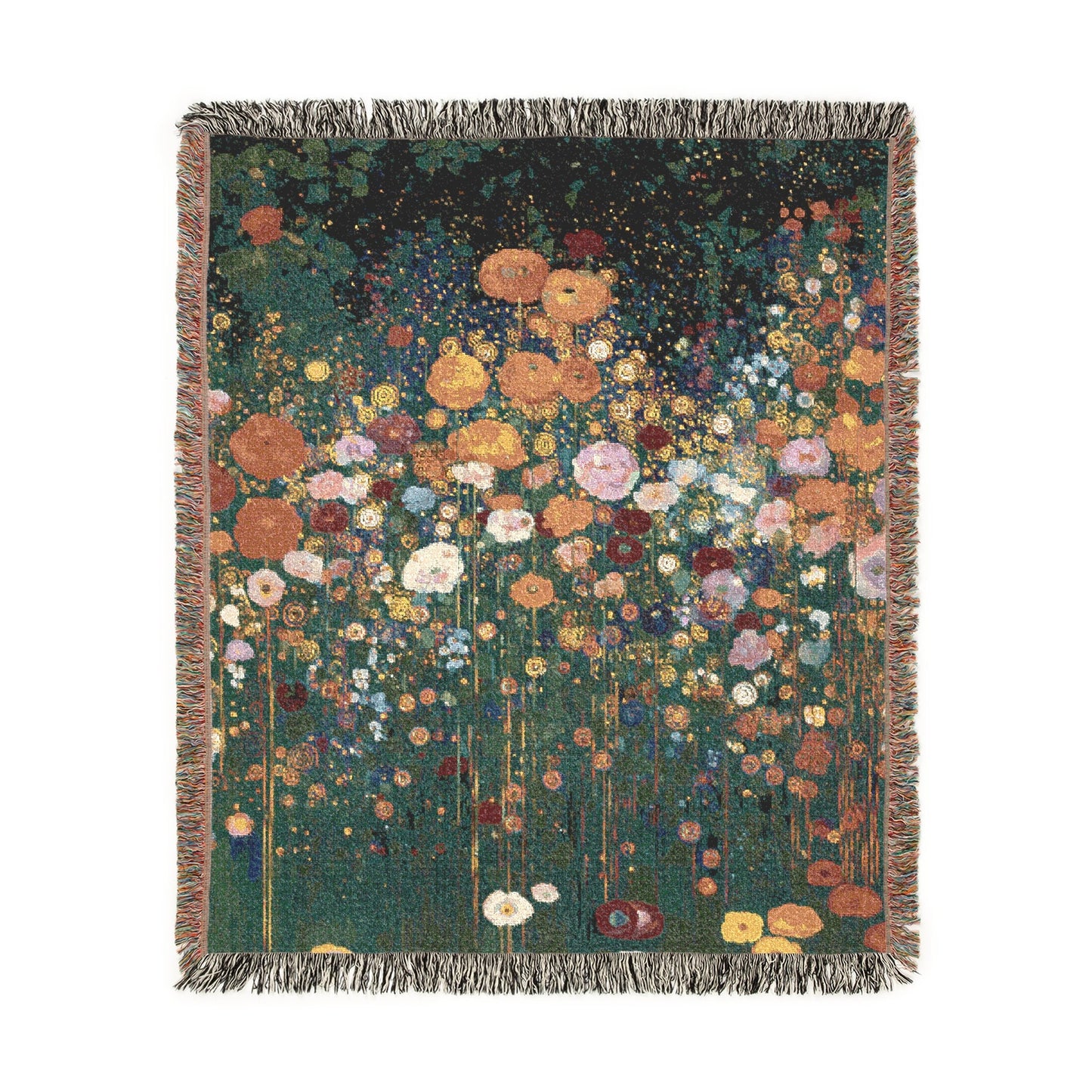 Artistic Floral Woven Blanket, Impressionistic Style Design Tapestry, Fringed Edge Throw, Pointillism Style Home Decor, Sofa Bed Cover Throw