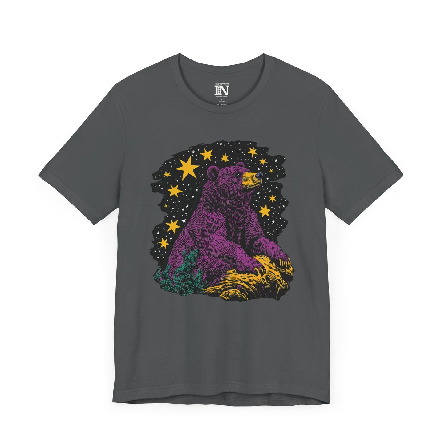 Bear Night Sky T-Shirt, Graphic Animal Tee, Colorful Moonlight Shirt, Pop Art Bear Top, Unisex Jersey Short Sleeve Tee