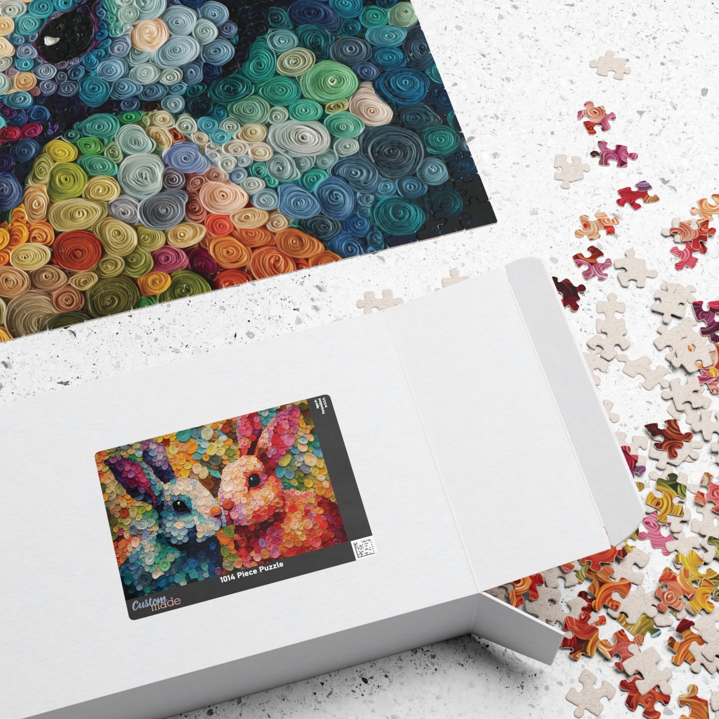 Rabbit Art Puzzle, Colorful Spiral Painting Style Abstract Design, Relaxing Activity for Puzzle Lovers, Birthdays & Holidays Gifts