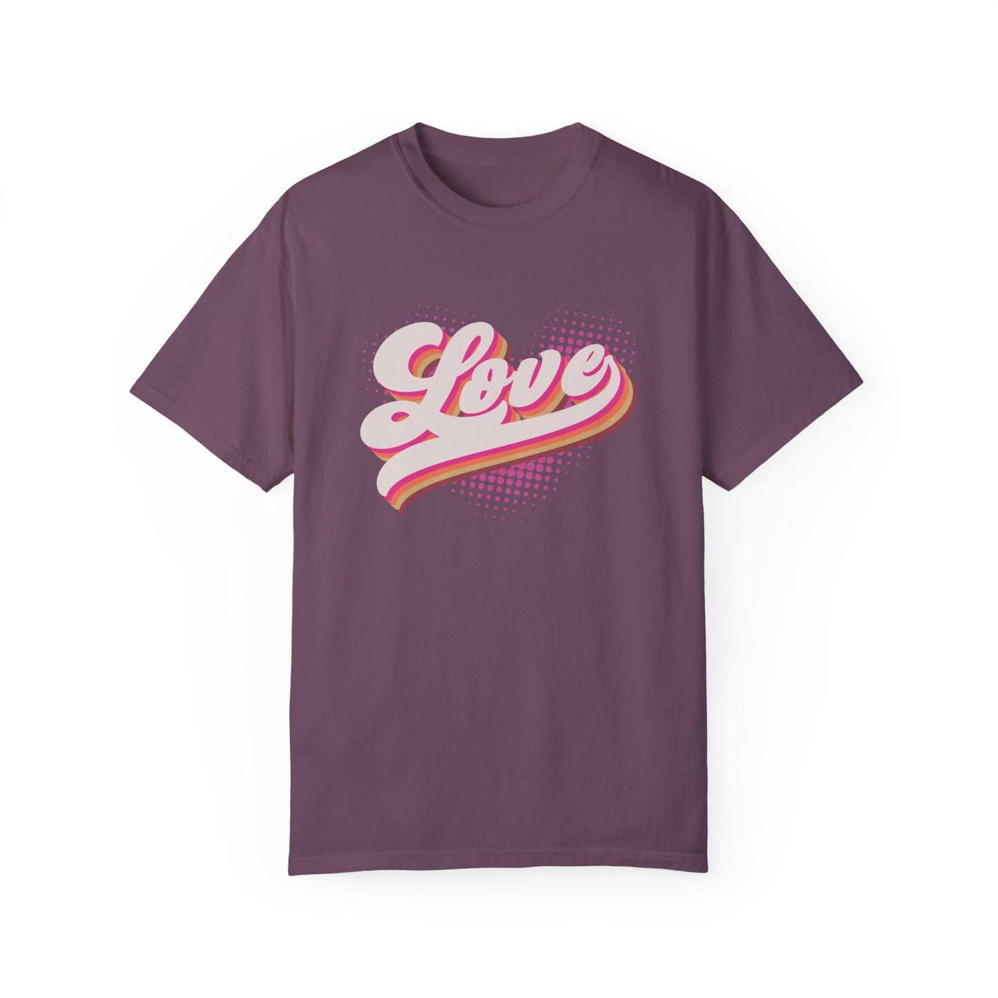 Comfort Colors Retro Love Valentine's Day Shirt, Bold Stylish 3D Cursive Design, Pink Cream Brown Vintage Style Pop-Art Shirt, Gift for Her