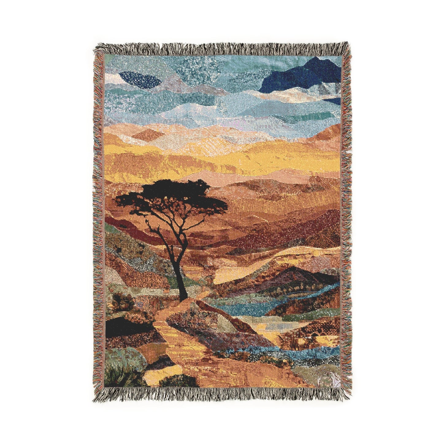 African Savanna Landscape Design Woven Blanket, Desert Theme Throw, Earthy Tones Tapestry, Cozy Rustic Home Decor, Unique Gift Idea