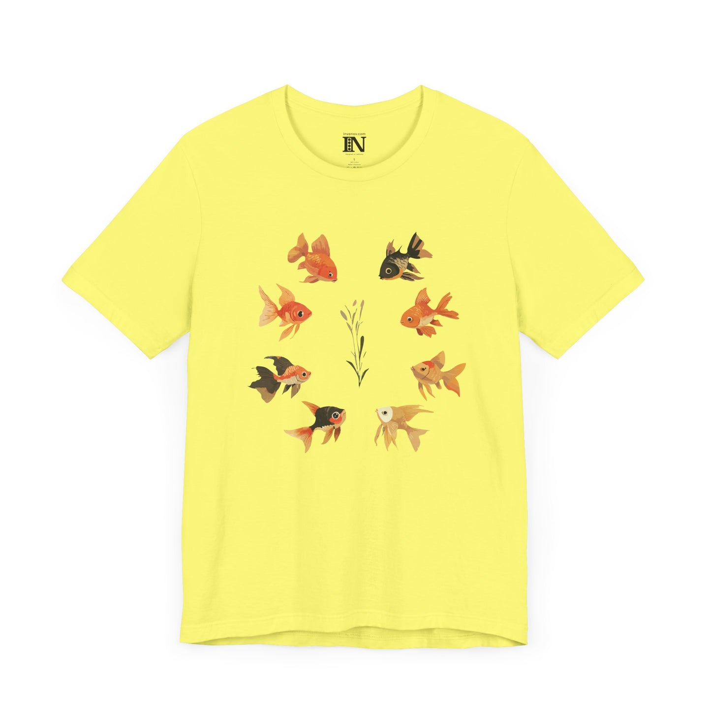 Goldfish Circle Shirt, Watercolor Style Fish Lover Tshirt, Aquatic Plant Nature Shirt, Minimalist Artistic Cotton Top, Summer Outfit Gift