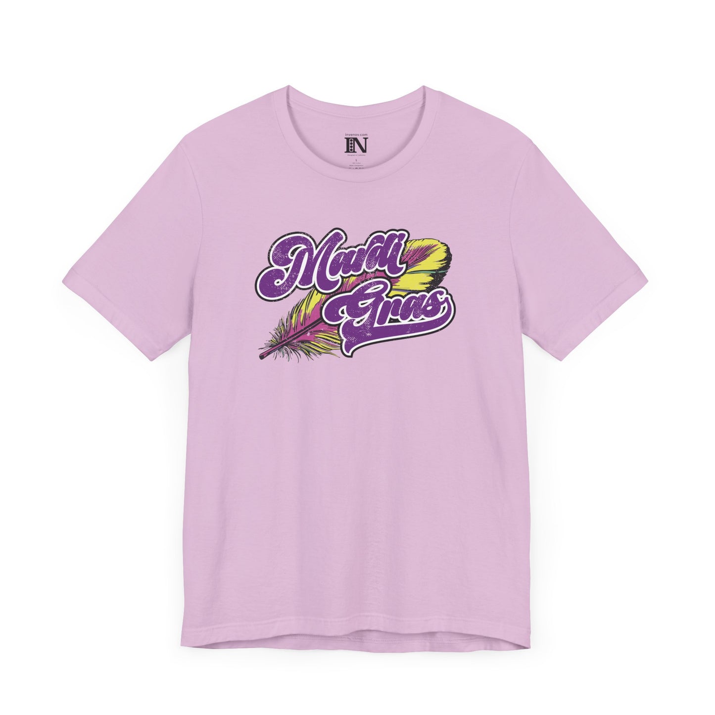 Mardi Gras Jersey Tee, Festival Distressed Shirt, Unisex Party Top, Purple Gold Feathers, Vintage Style Celebration Tshirt, Fun Casual Vibes