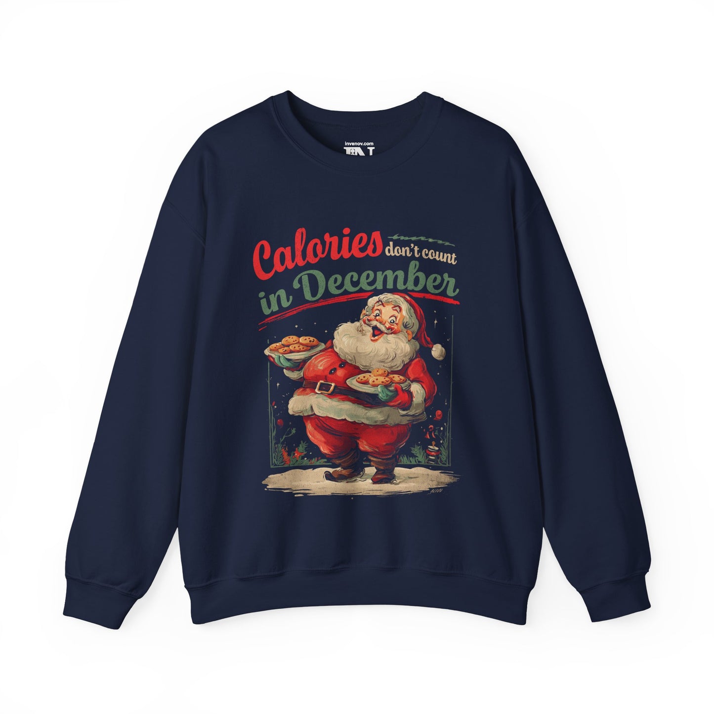 Christmas Santa Claus Sweatshirt, Funny Festive Holiday Graphic Crewneck Jumper, Calories Don't Count in December, Vintage Distressed Style