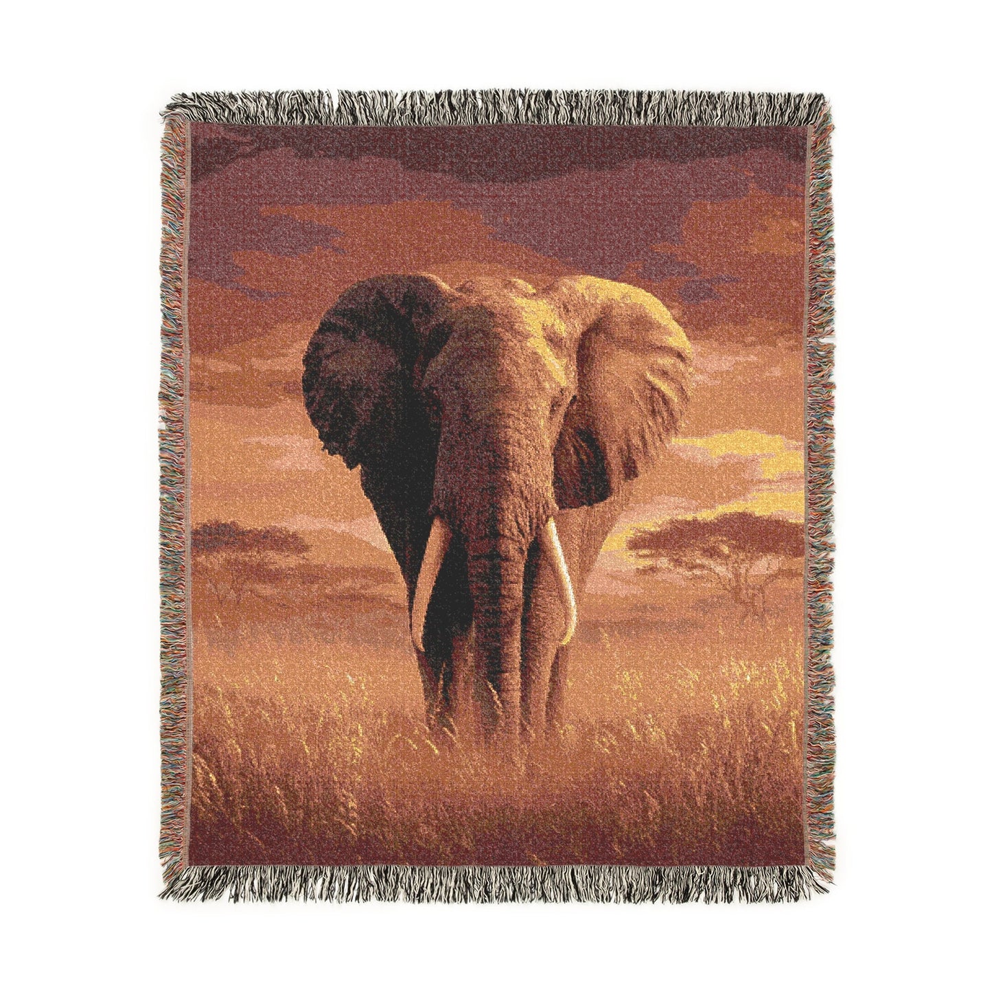 Elephant Woven Blanket, Safari Art Throw, Earth-Tone Wildlife Tapestry for Modern Boho Home Decor, Elephant Lover Gift, Sofa Bed Cover
