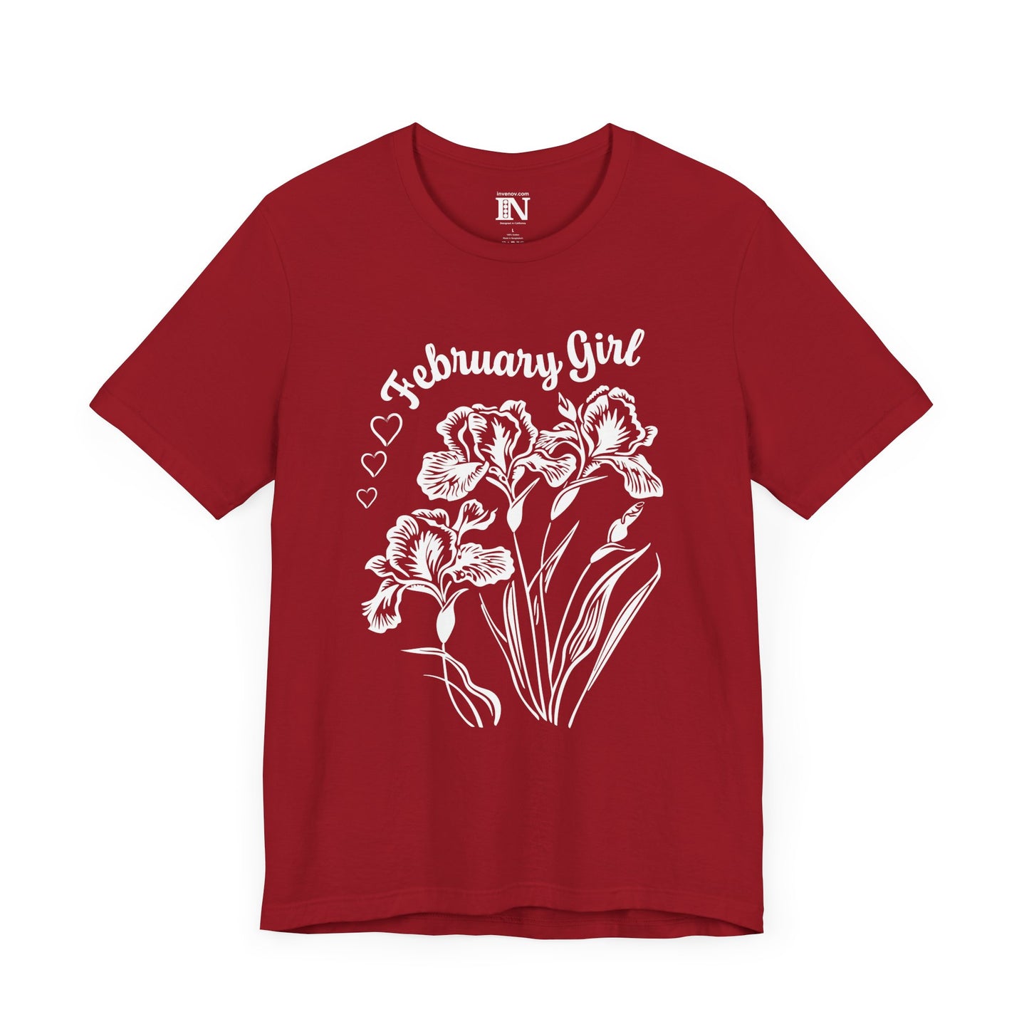 Iris Flower February Girl T-Shirt, Birth Flower Tee, Retro Style Floral Shirt, Monochrome Graphic Top, Classic Beauty February Birthday