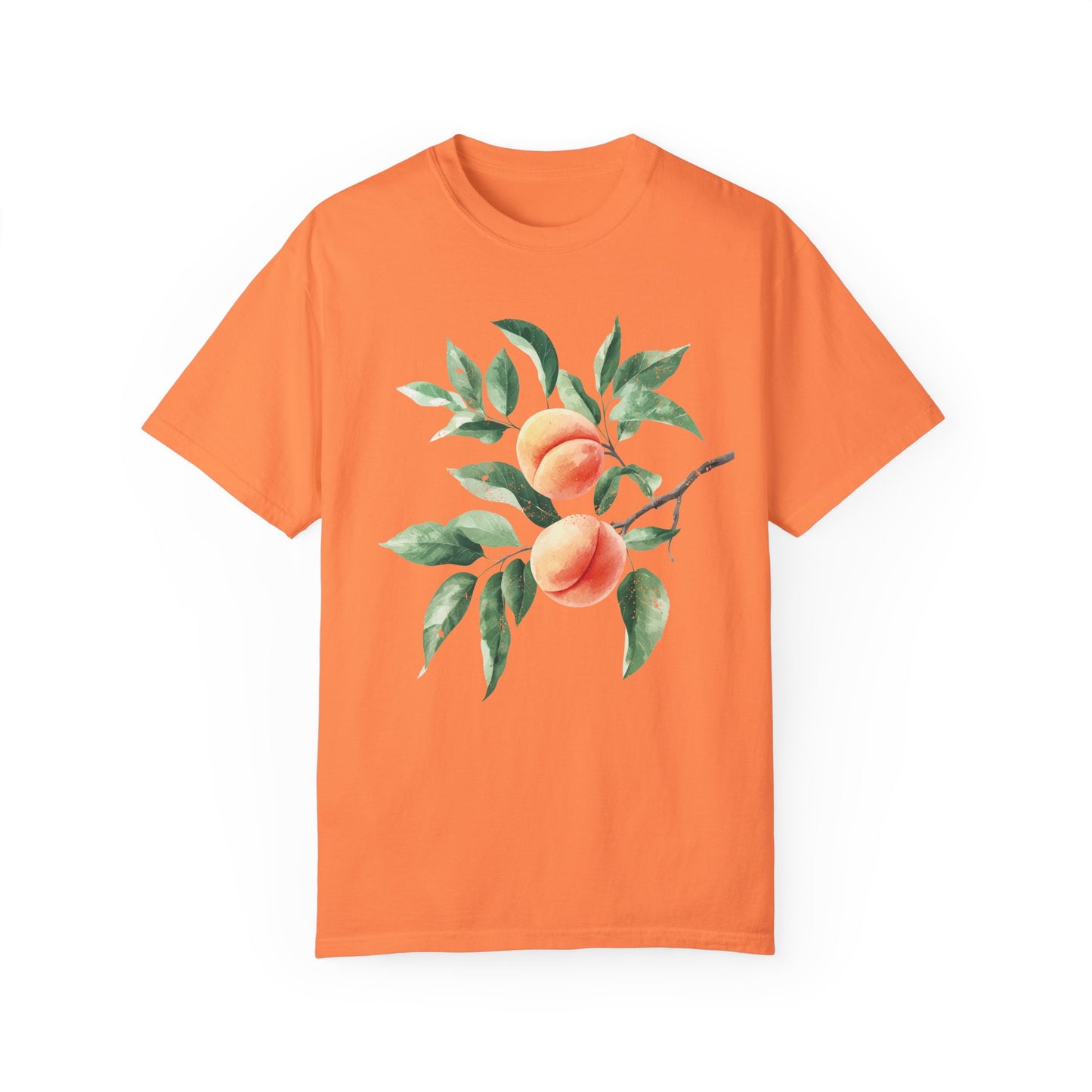 Comfort Colors Peach Branch Watercolor Style Garment-Dyed T-shirt, Botanical Boho Summer Tee, Worn-in Distressed Art Shirt, Fruit Lover