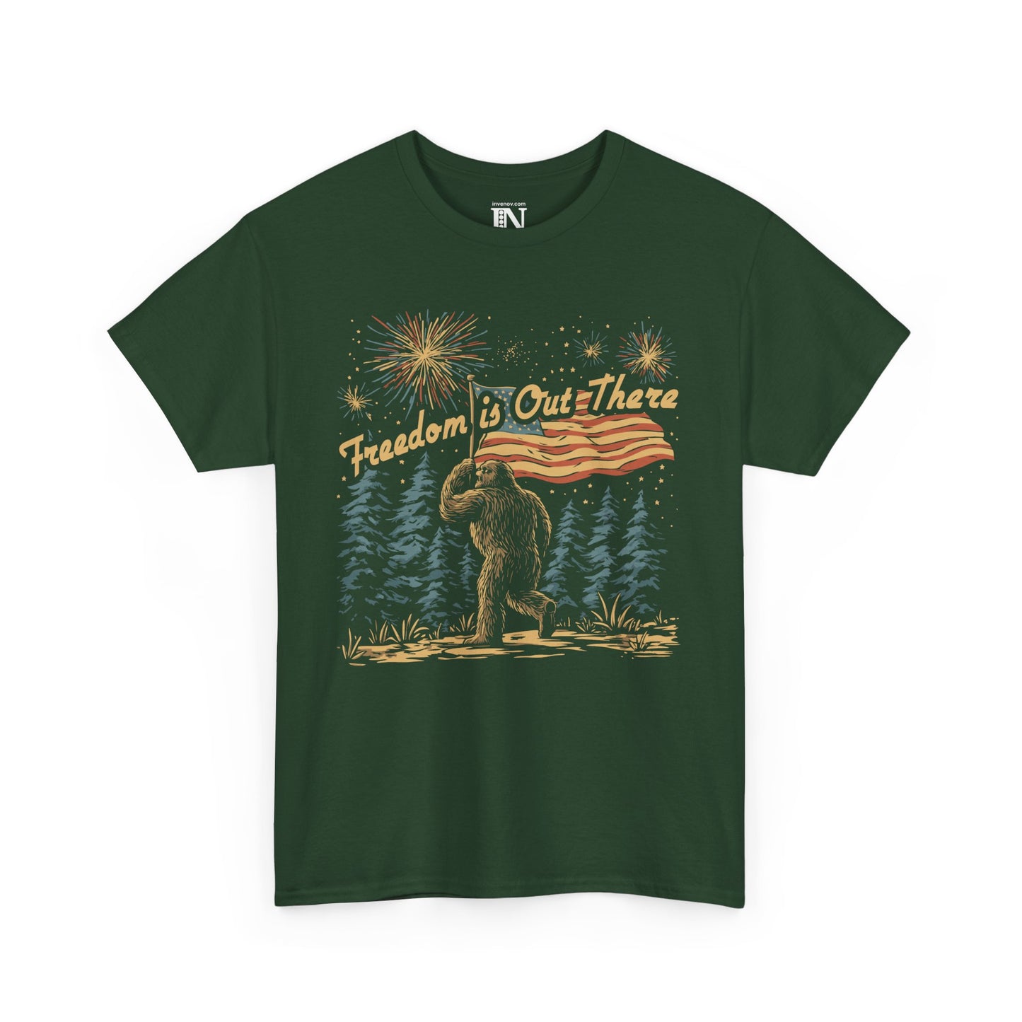 Sasquatch Independence Day Shirt, Patriotic Fourth of July Shirt, Freedom is Out There Tee, Retro American Flag Tee, Funny American Shirt