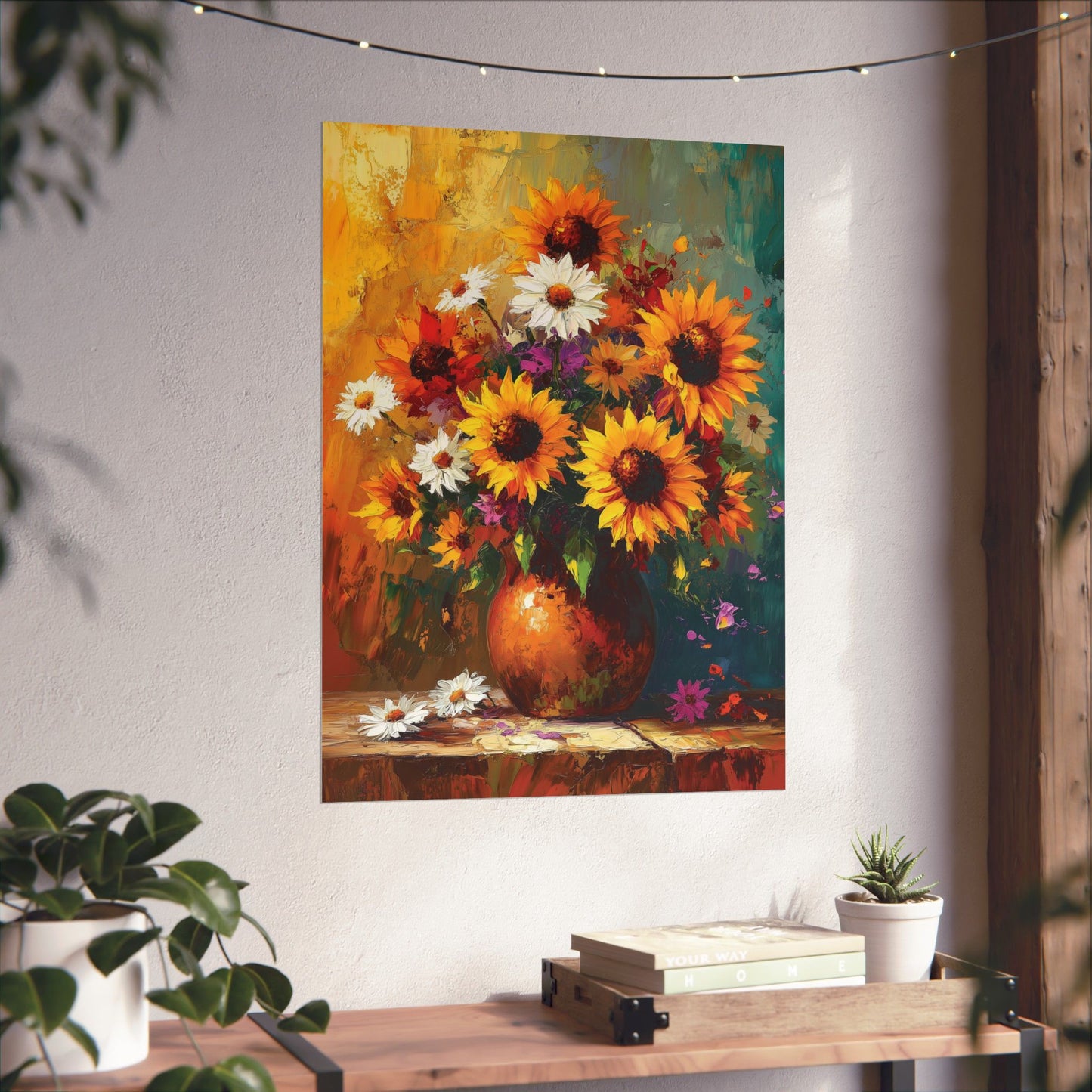 Impressionistic Floral Matte Poster Print, Sunflower Bouquet Painting Print, Home Decor Wall Art Gift, Daisies Sun Flowers Painting Poster