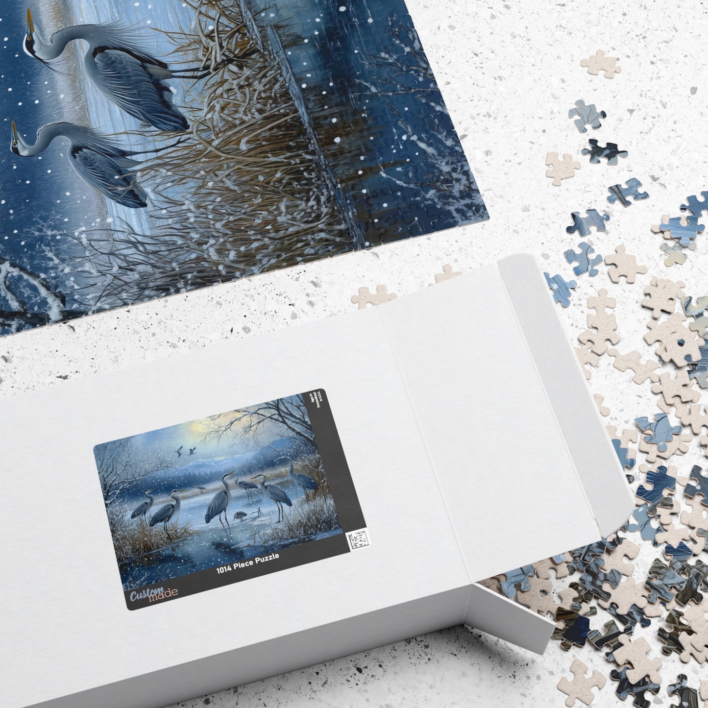 Majestic Blue Herons Winter Scene Jigsaw Puzzle, Beautiful Cranes Puzzle, Nature Lovers Gift, Family Game Fun Activity, Home Decoration