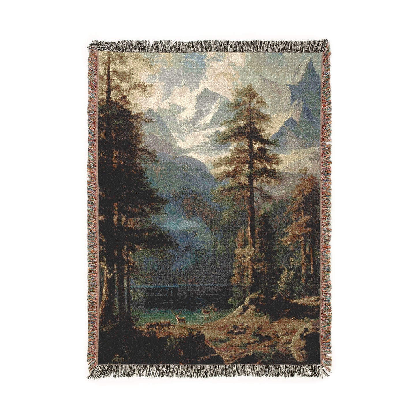 Mountain Wilderness Woven Blanket, Albert Bierstadt Inspired Decor, Forest Art Tapestry, Nature Landscape Throw Blanket, Rustic Cabin Decor