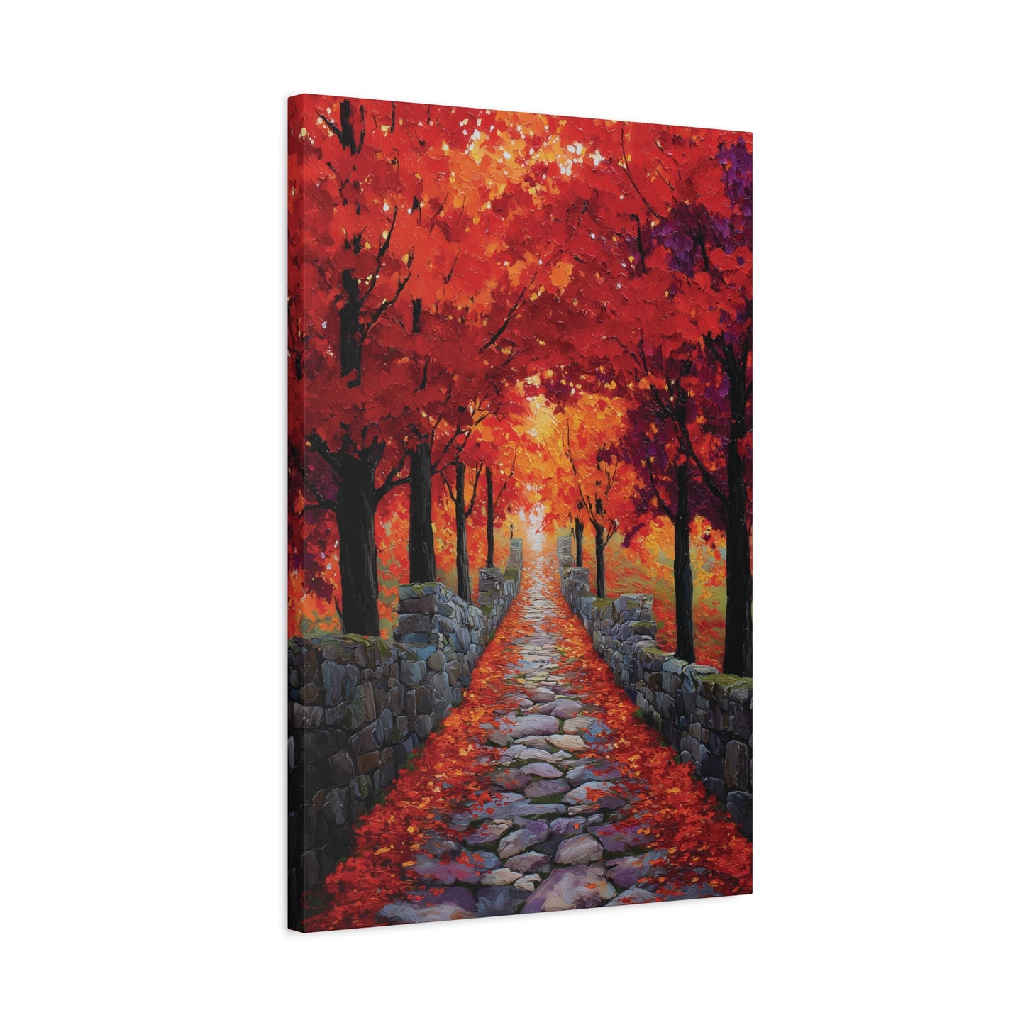 Autumn Stone Path Canvas Print Wall Art, Oil Painting Style Vibrant Fall Foliage Landscape Print for Cozy Fall Seasonal Home Decor