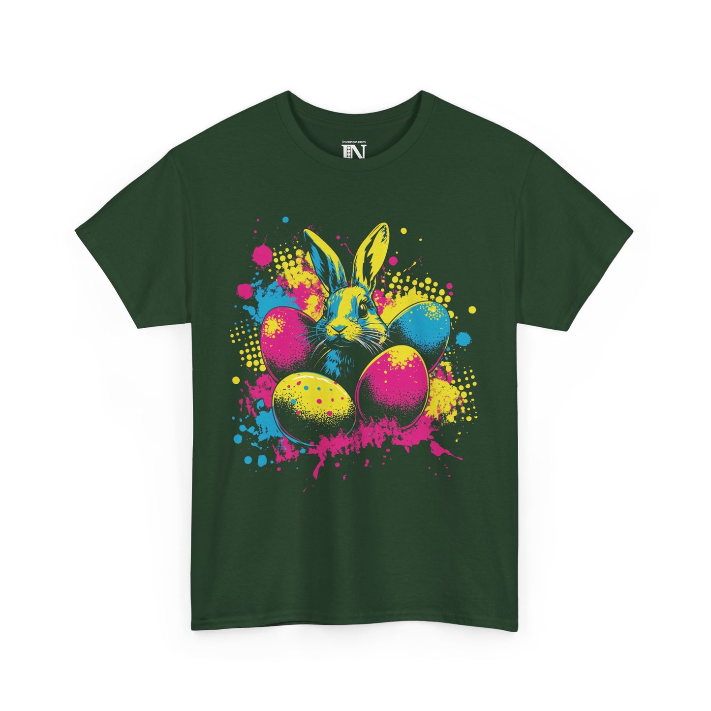 Easter Bunny Pop-Art Tee, Vibrant Graphic T-Shirt for Casual Wear, Neon Easter Rabbit Shirt, Festive Easter Egg Design, Playful Holiday Top