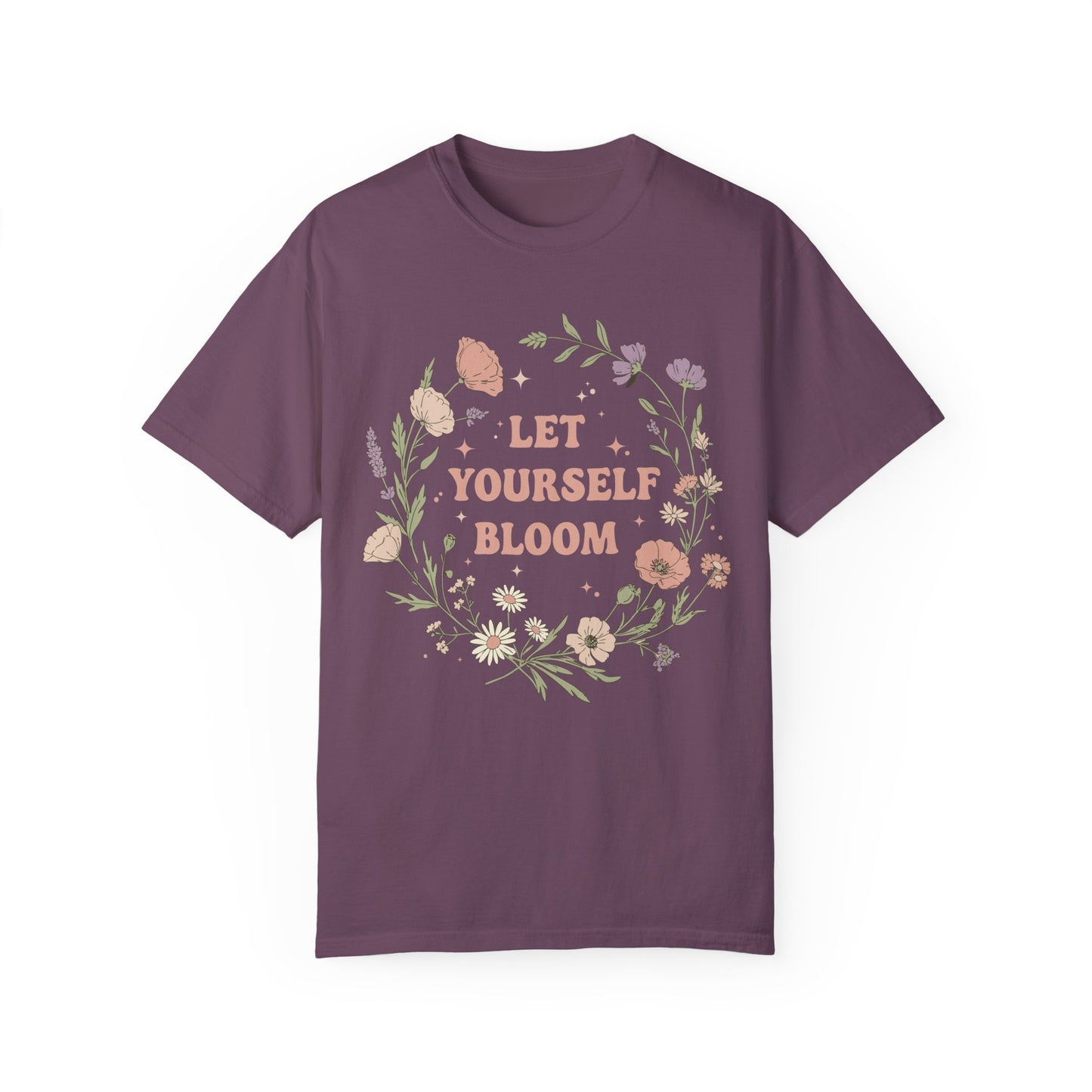 Comfort Colors Let Yourself Bloom Floral T-Shirt, Boho Flower Shirt, Positive Message Tee, Inspiration Quote Shirt, Plants Lover Gift