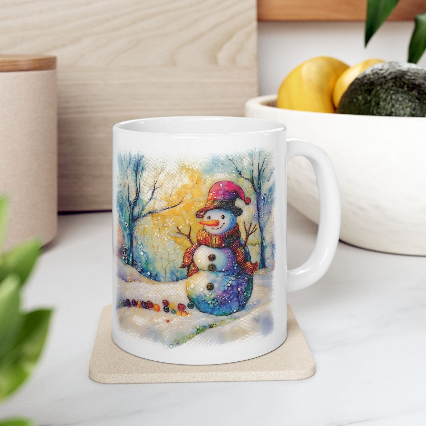 Cute Snowman Graphic Mug, Christmas Holiday Coffee Cup, Xmas Winter Tea Ceramic Mug, Snowman Kitchen Decor, Holiday Gift for Snowman Lovers