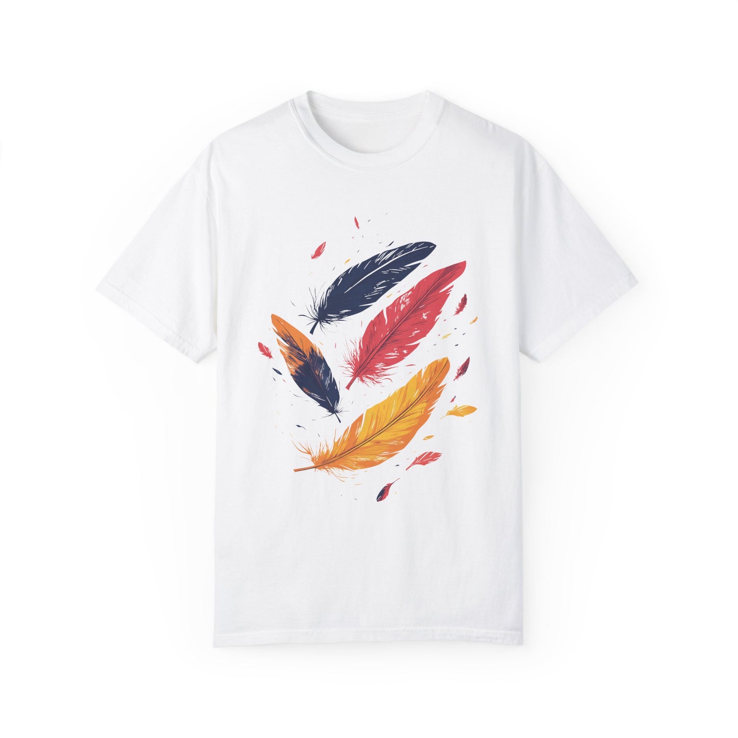 Comfort Colors Colorful Feathers Unisex Garment-Dyed T-shirt, Vibrant Feather Shirt, Nature-Inspired Top, Creative Artistic Shirt