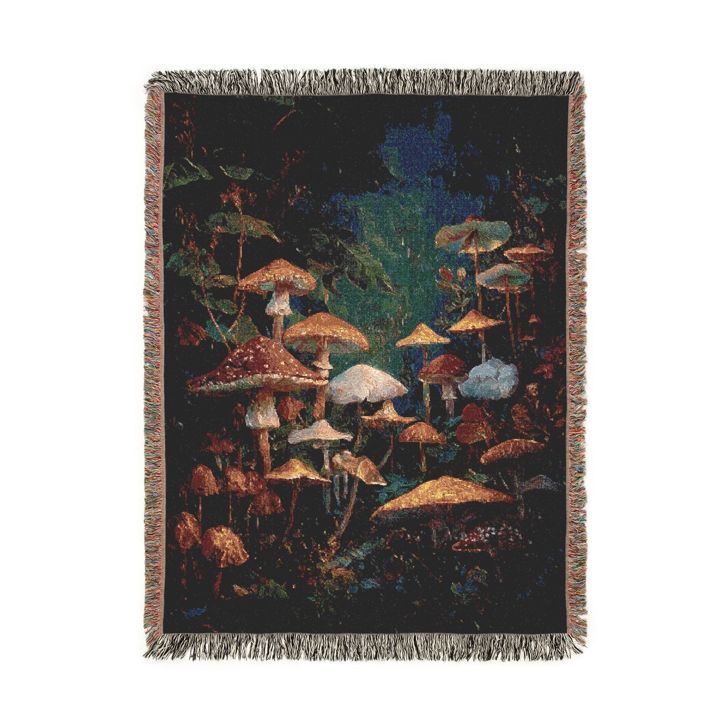 Mushroom Woven Blanket, Dark Cottagecore Tapestry, Moody Forest Floor Jacquard Throw, Goblincore Botanical Art, Witchy Fungi Home Decor Gift
