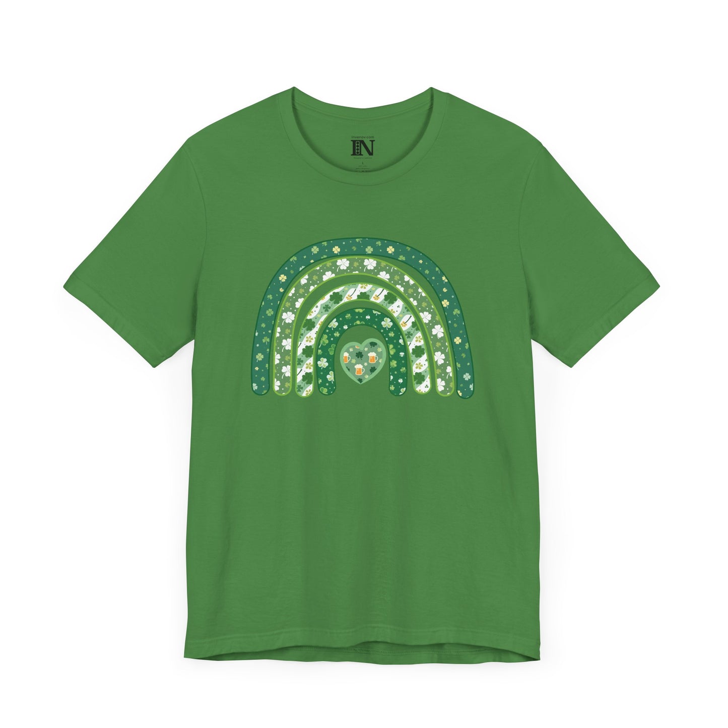 St Patrick's Day Rainbow T-Shirt, Lucky Shamrock Tee, Irish Beer Lover Top, Festive Clover Shirt, Heart Motif Apparel, St Patricks Day Gift