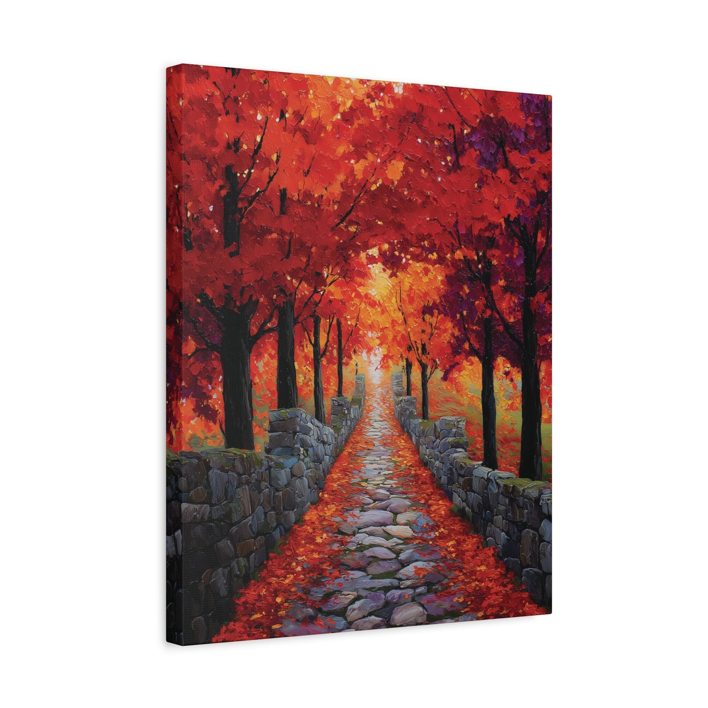Autumn Stone Path Canvas Print Wall Art, Oil Painting Style Vibrant Fall Foliage Landscape Print for Cozy Fall Seasonal Home Decor